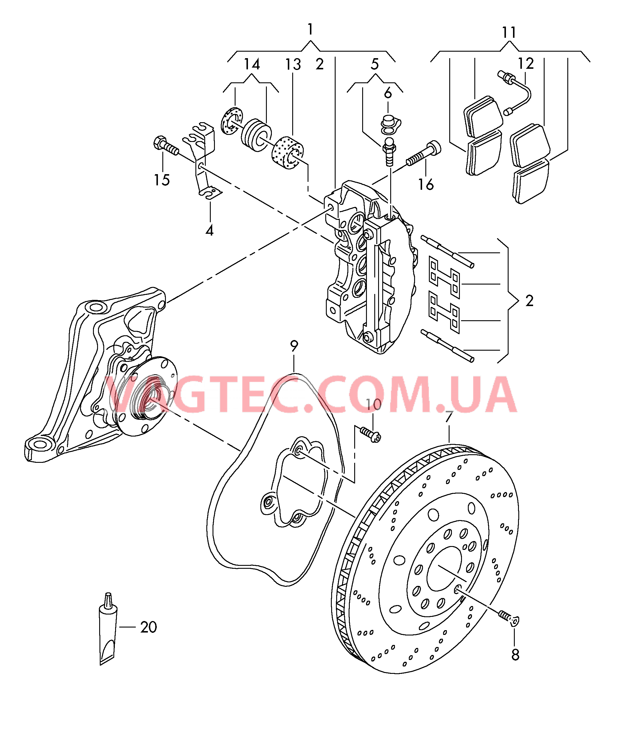 Неподвижный суппорт  Тормозной диск (вентилир.)  для AUDI R8 2014