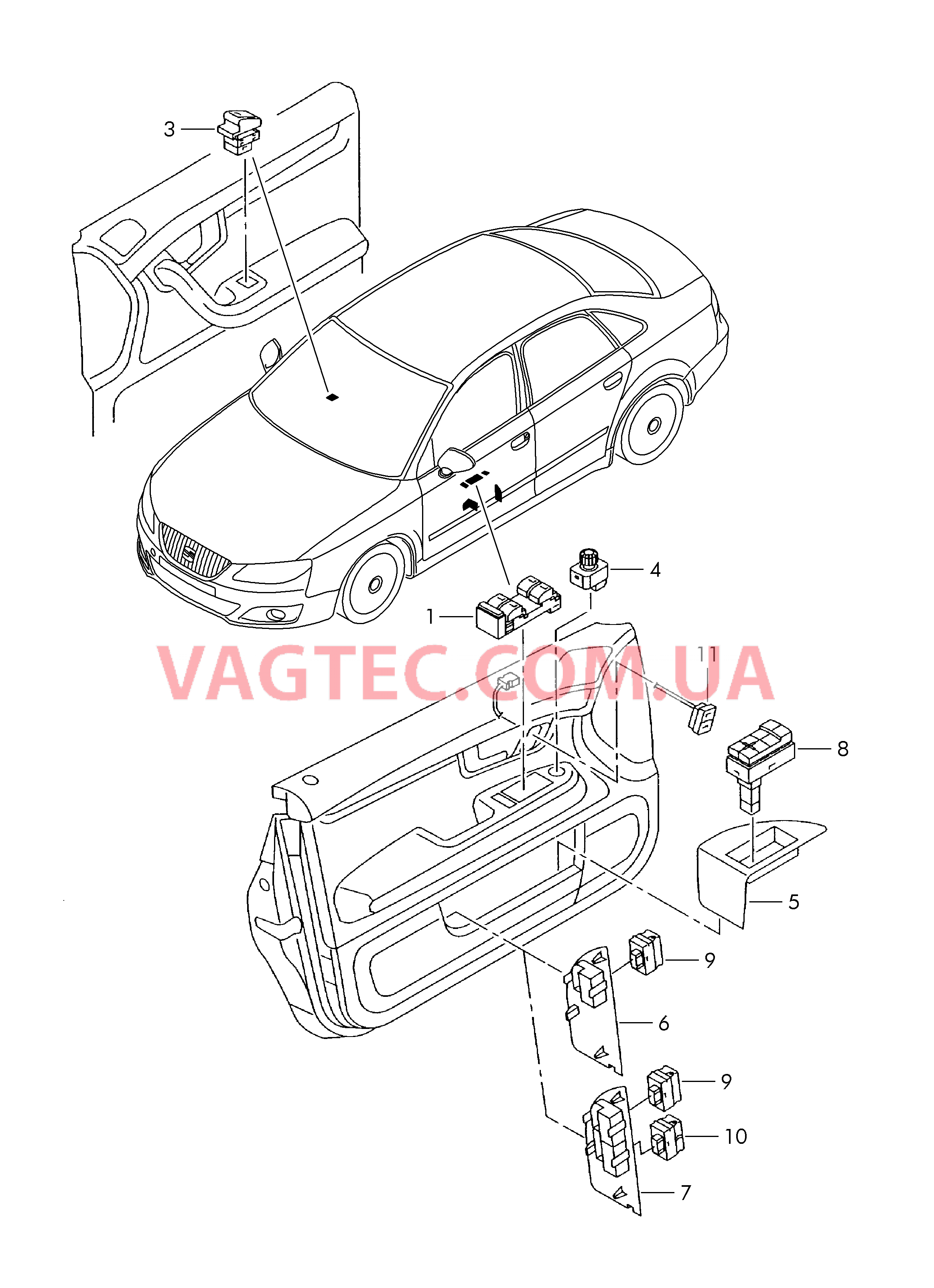 Выключатель в обивке двери  для SEAT Exeo 2014