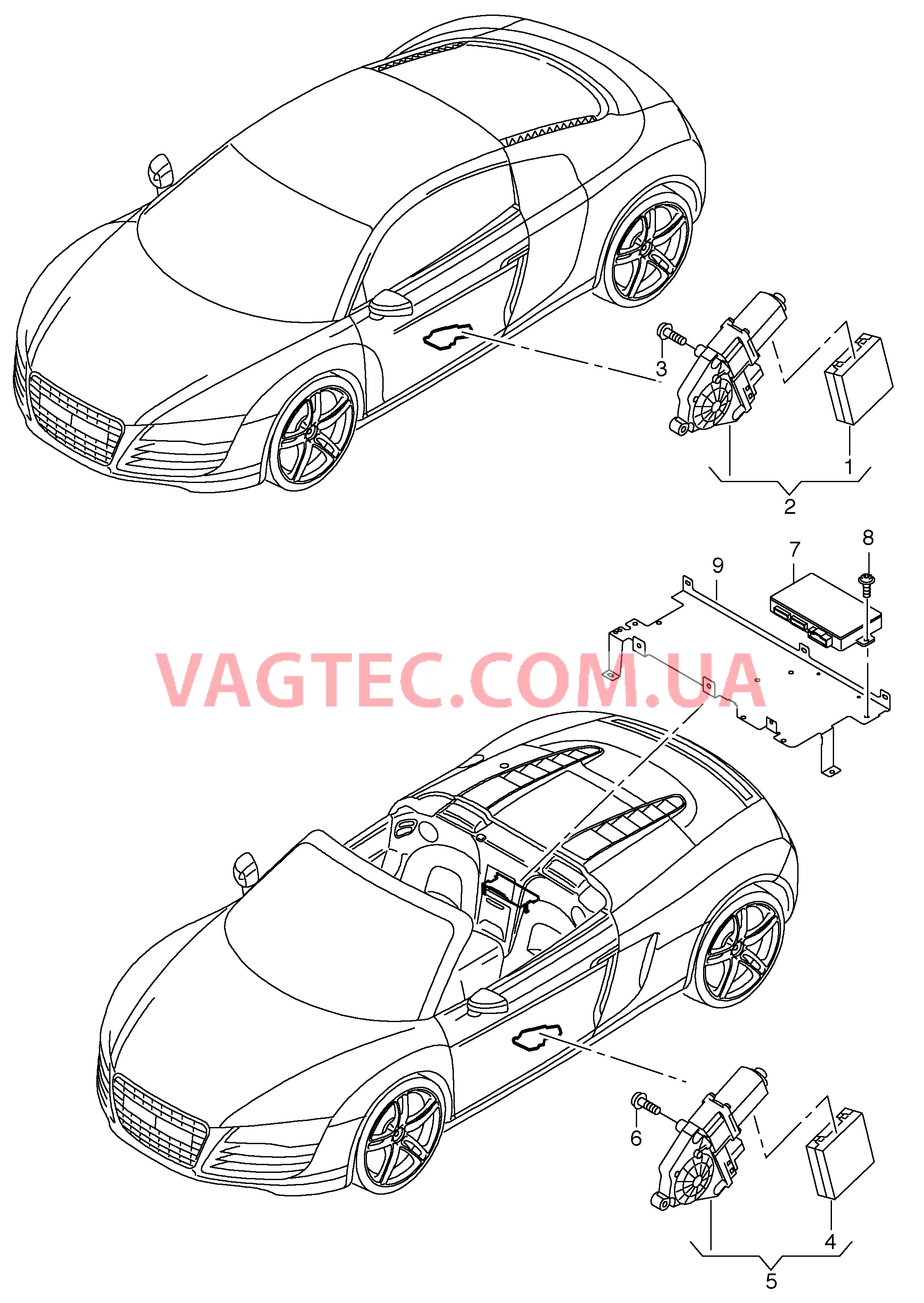 БУ двери Эл.двигатель стеклоподъёмника БУ привода складной крыши  для AUDI R8 2015