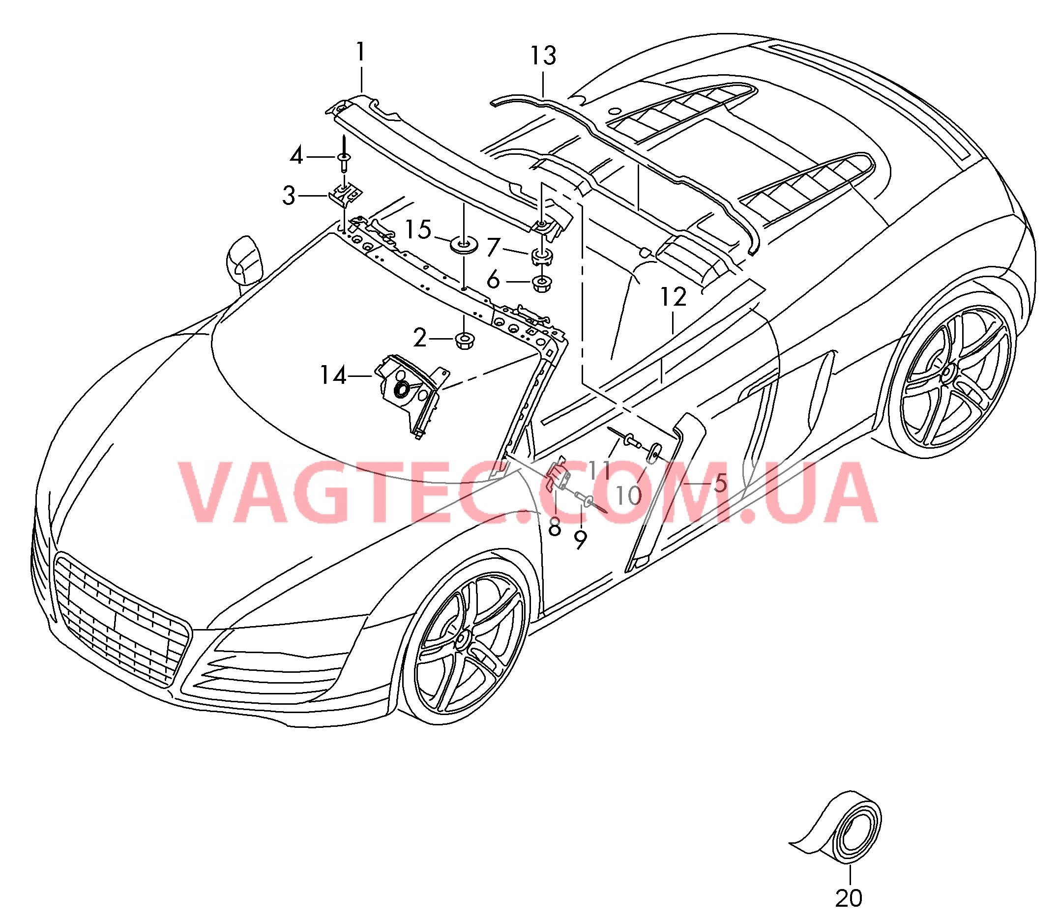 Накладка для усилителя крыши Накладка для стойки А Накладка для двери Декор. наклад. рамы скл. крыши  для AUDI R8 2009