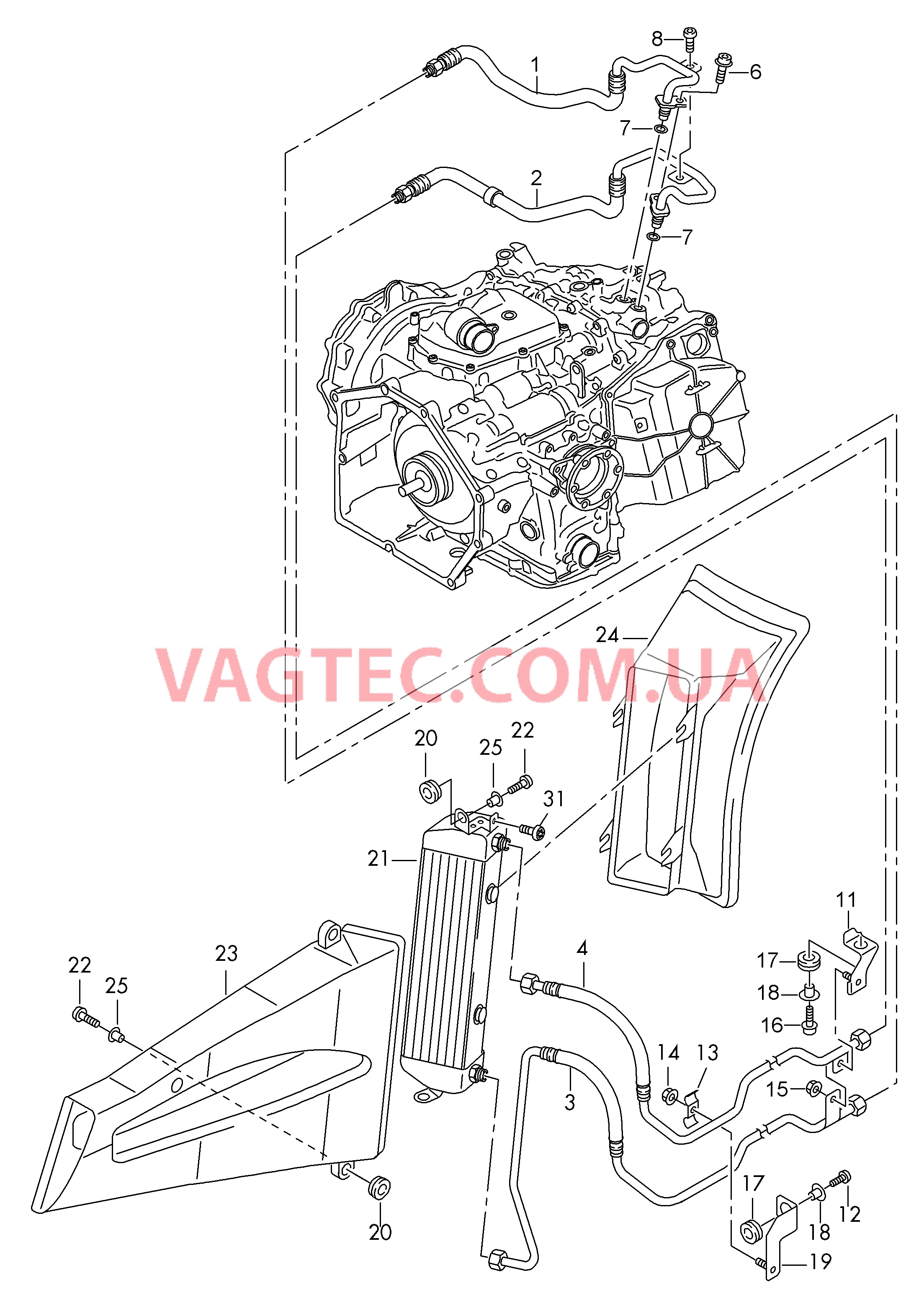 Напорный маслопровод для охлаждения масла коробки передач  7-ступенчатая КП DSG D - 08.07.2013>> для AUDI R8 2013