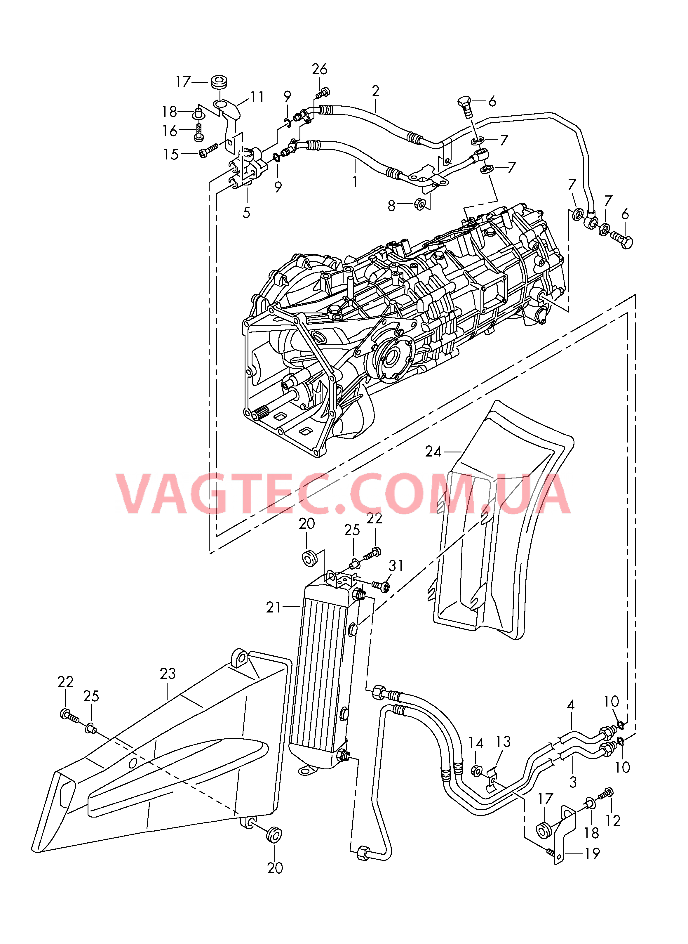 Напорный маслопровод для охлаждения масла коробки передач  для 6-ступен. механической КП Автоматизированная МКП  Полный привод  для AUDI R8 2007