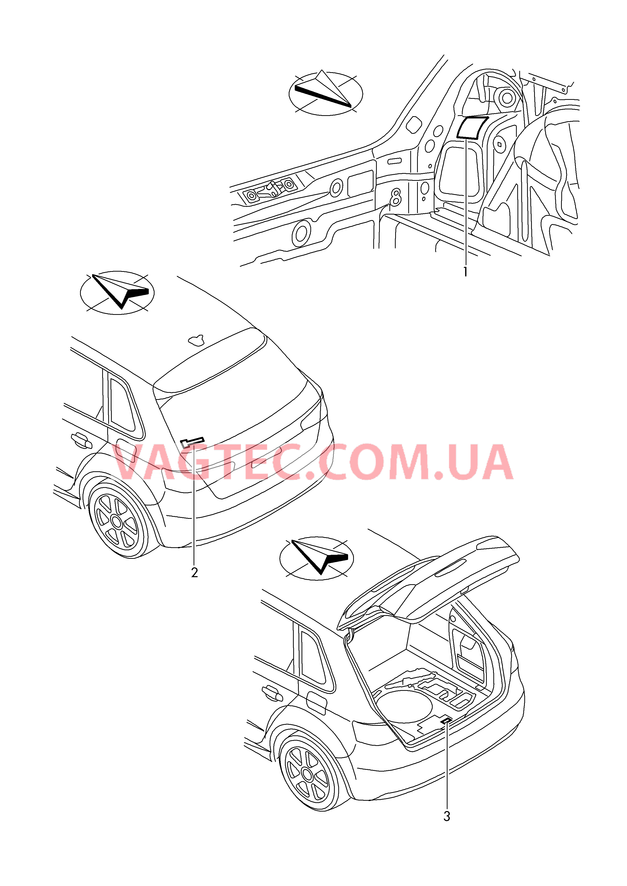 Таблички Багажное отделение Заднее стекло  для AUDI RS3 2017