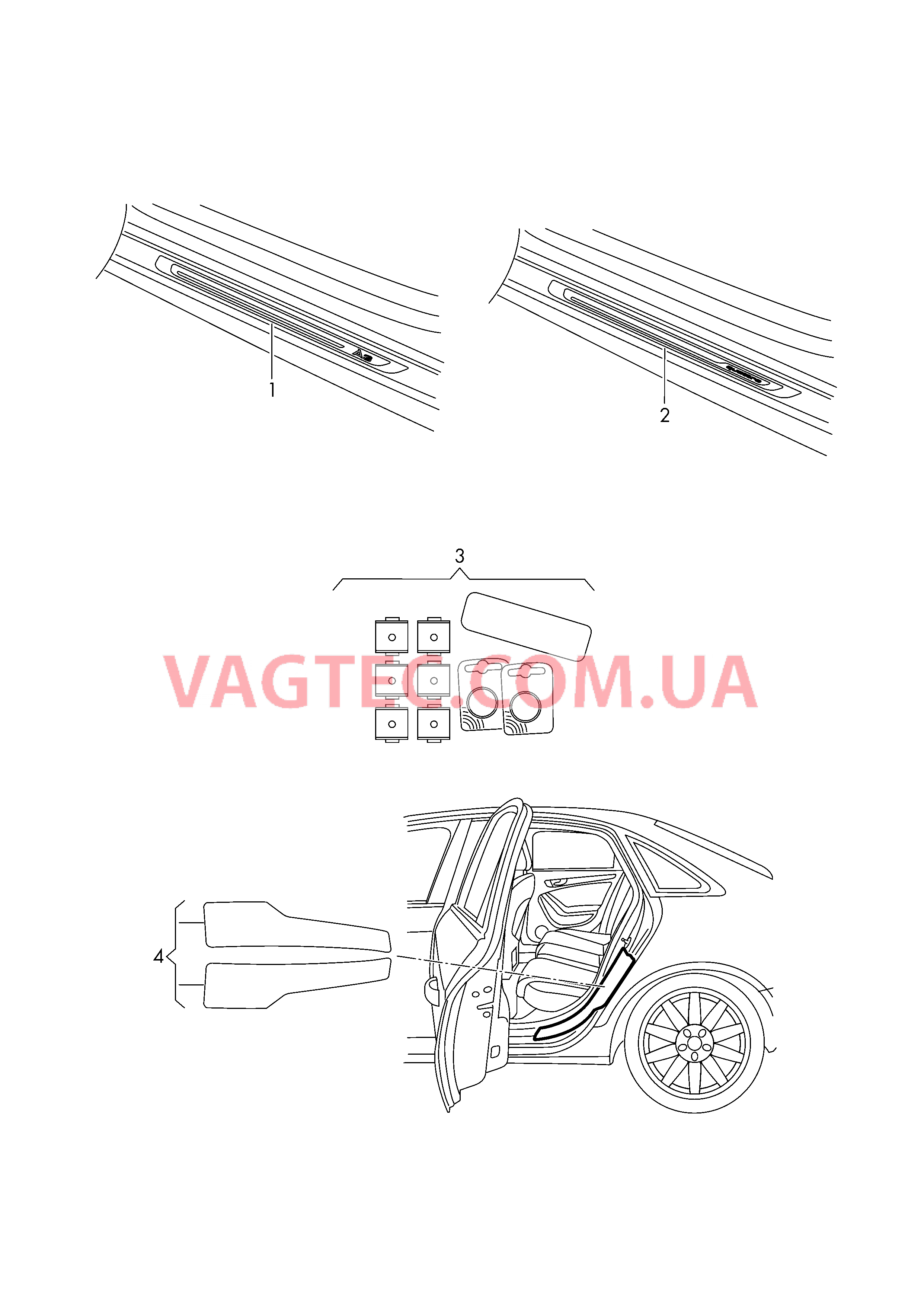 Оригинальные аксессуары Накладки порогов с подсветкой Защитная плёнка порога  для AUDI RS3 2016