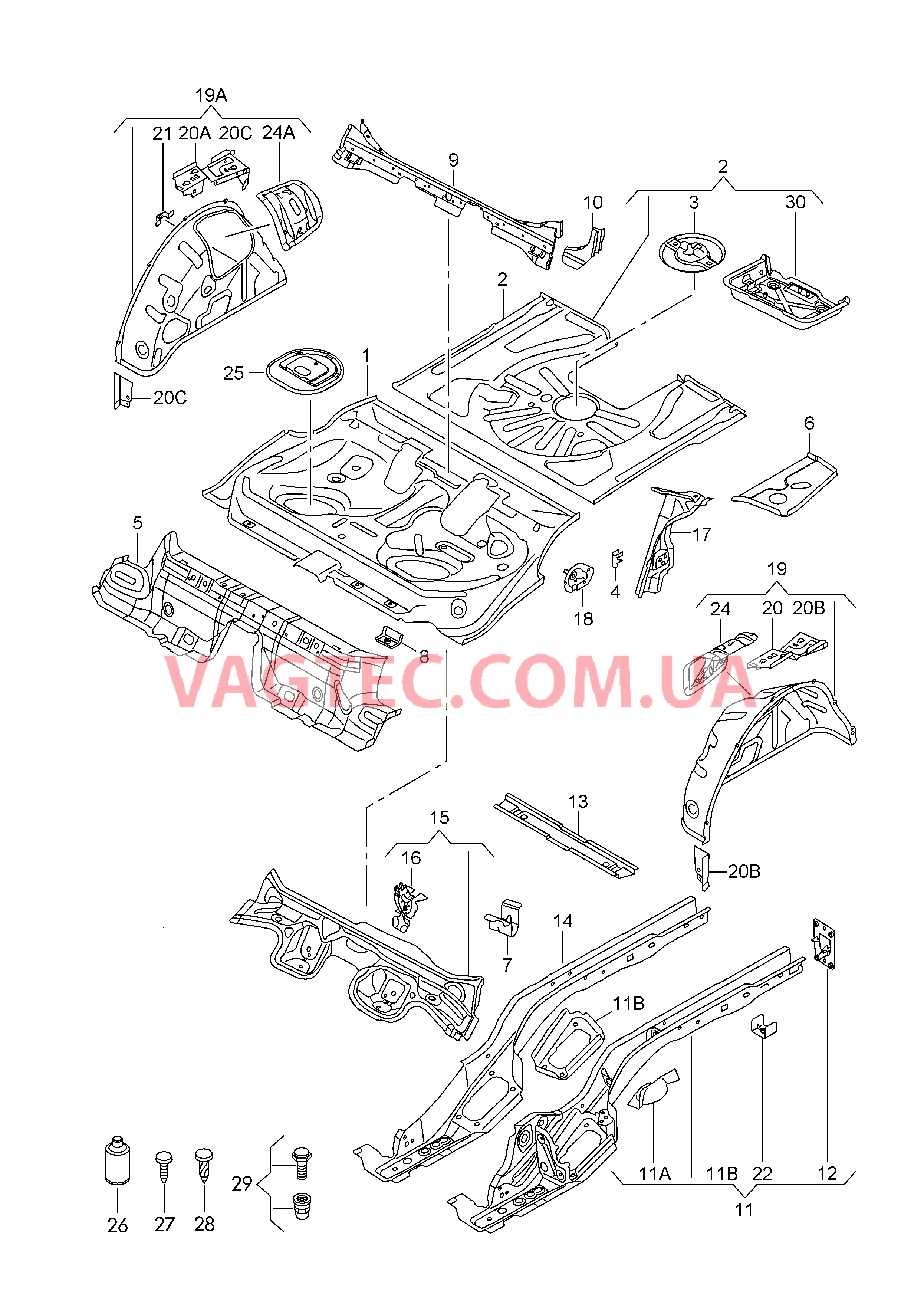 Панель пола Лонжерон Внутренняя часть арки колеса  для AUDI RS3 2019