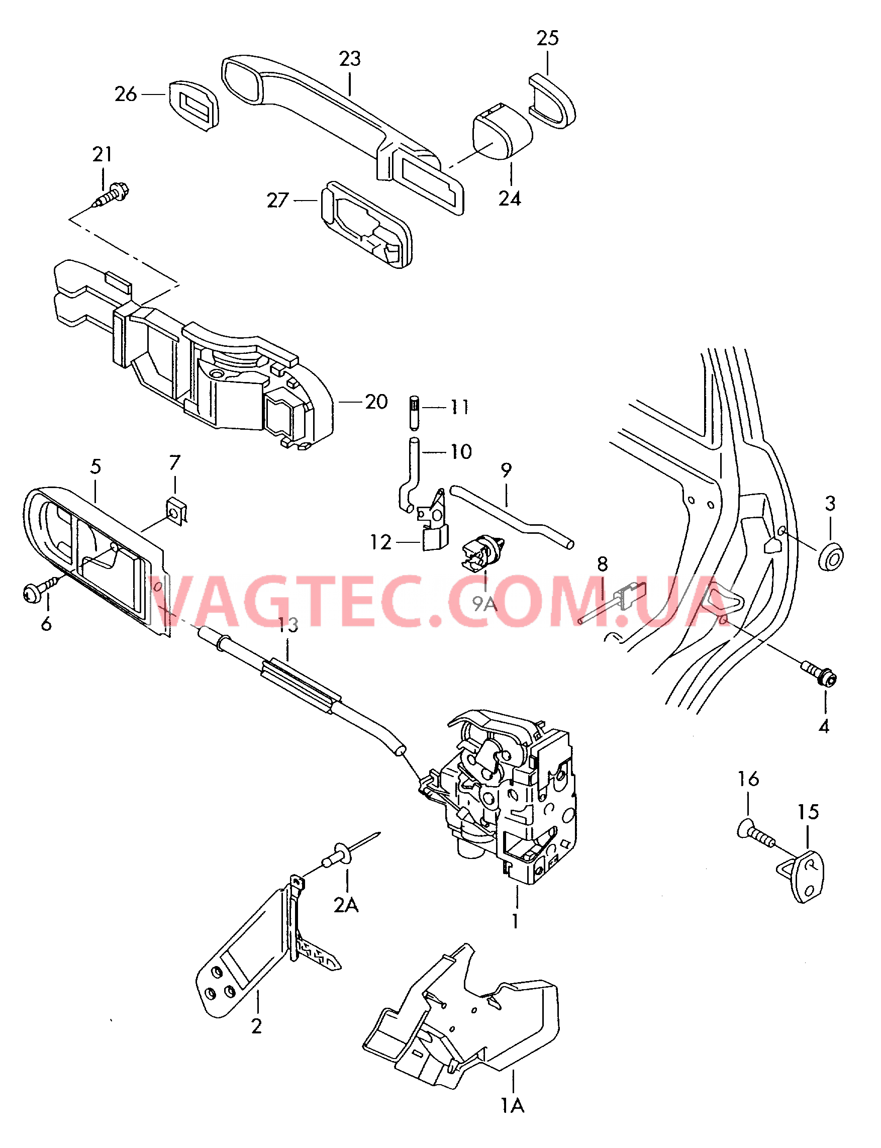 Замок двери Рычаг привода дверного замка Ручка двери снаружи  для SEAT Ibiza 2010