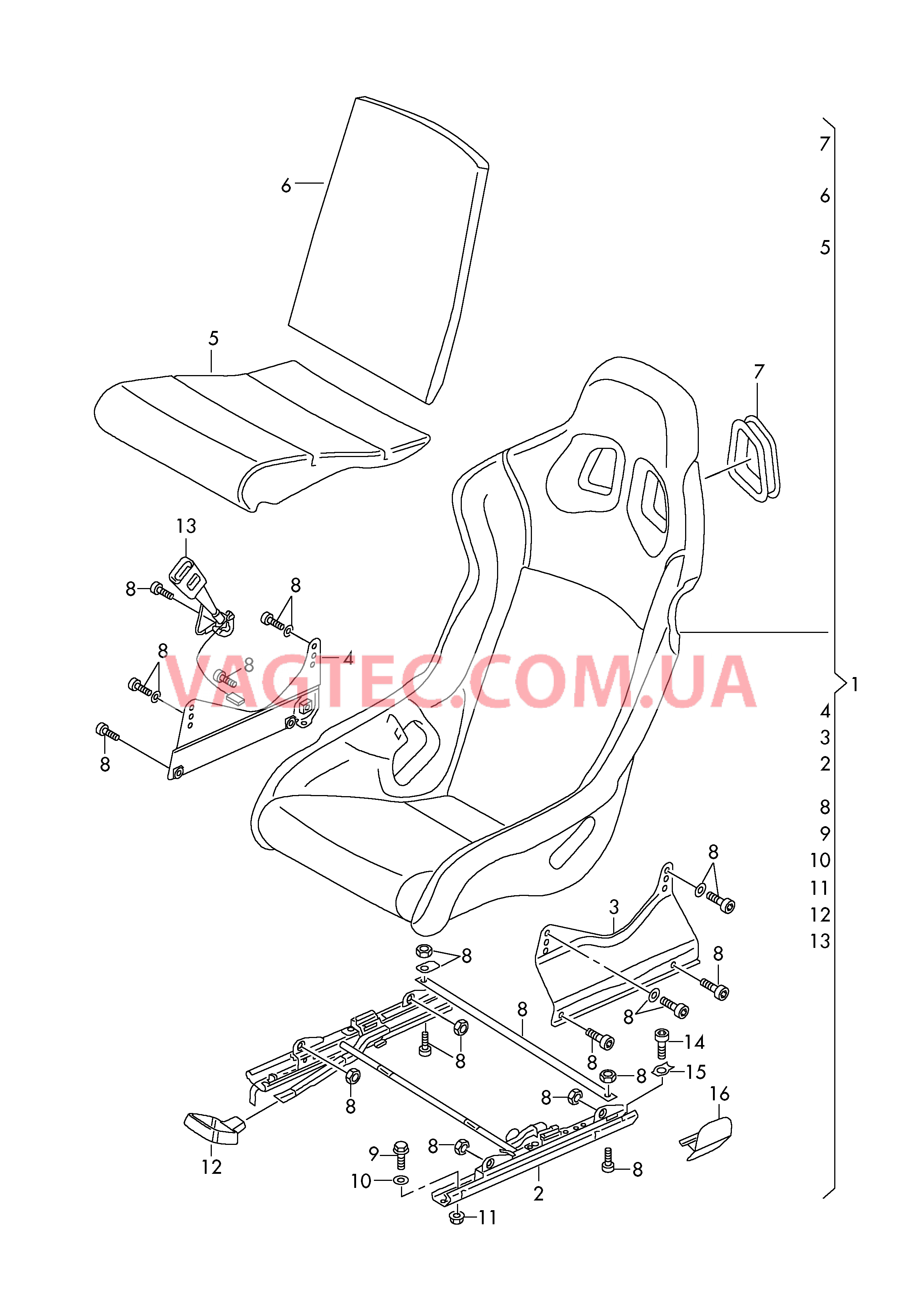 Cиденье ковшеобразной формы  для AUDI R8 2012