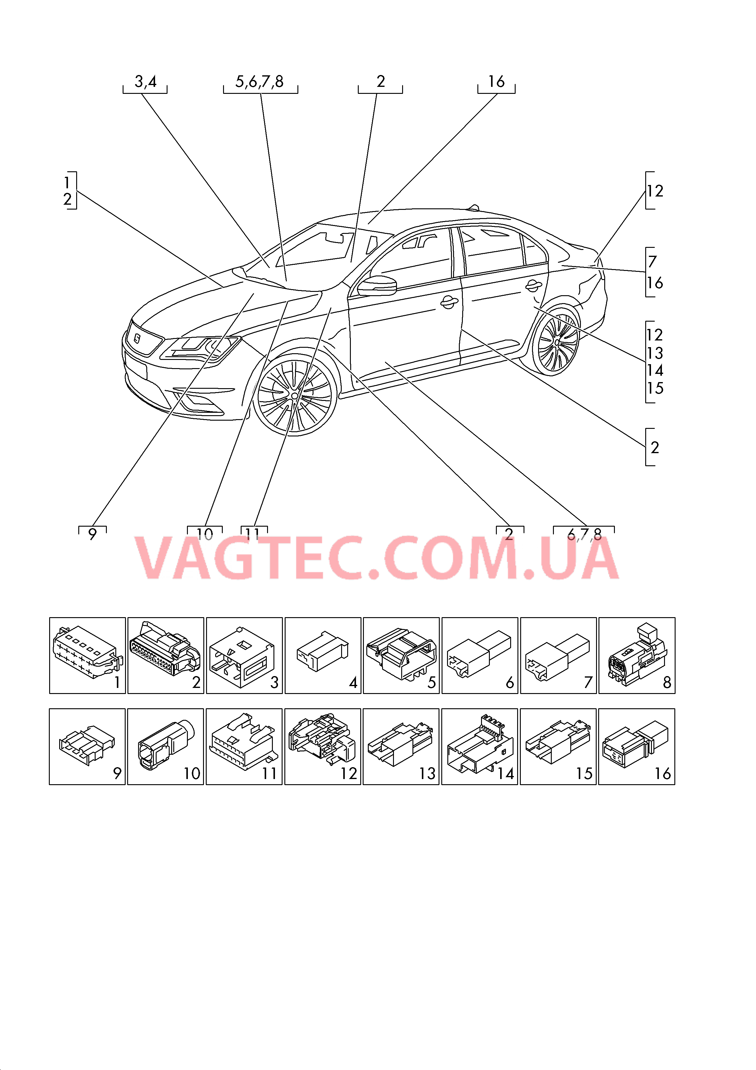 Жгут проводов для салона Cписок применения Точка подключ.-корпус разъема  для SEAT Toledo 2016