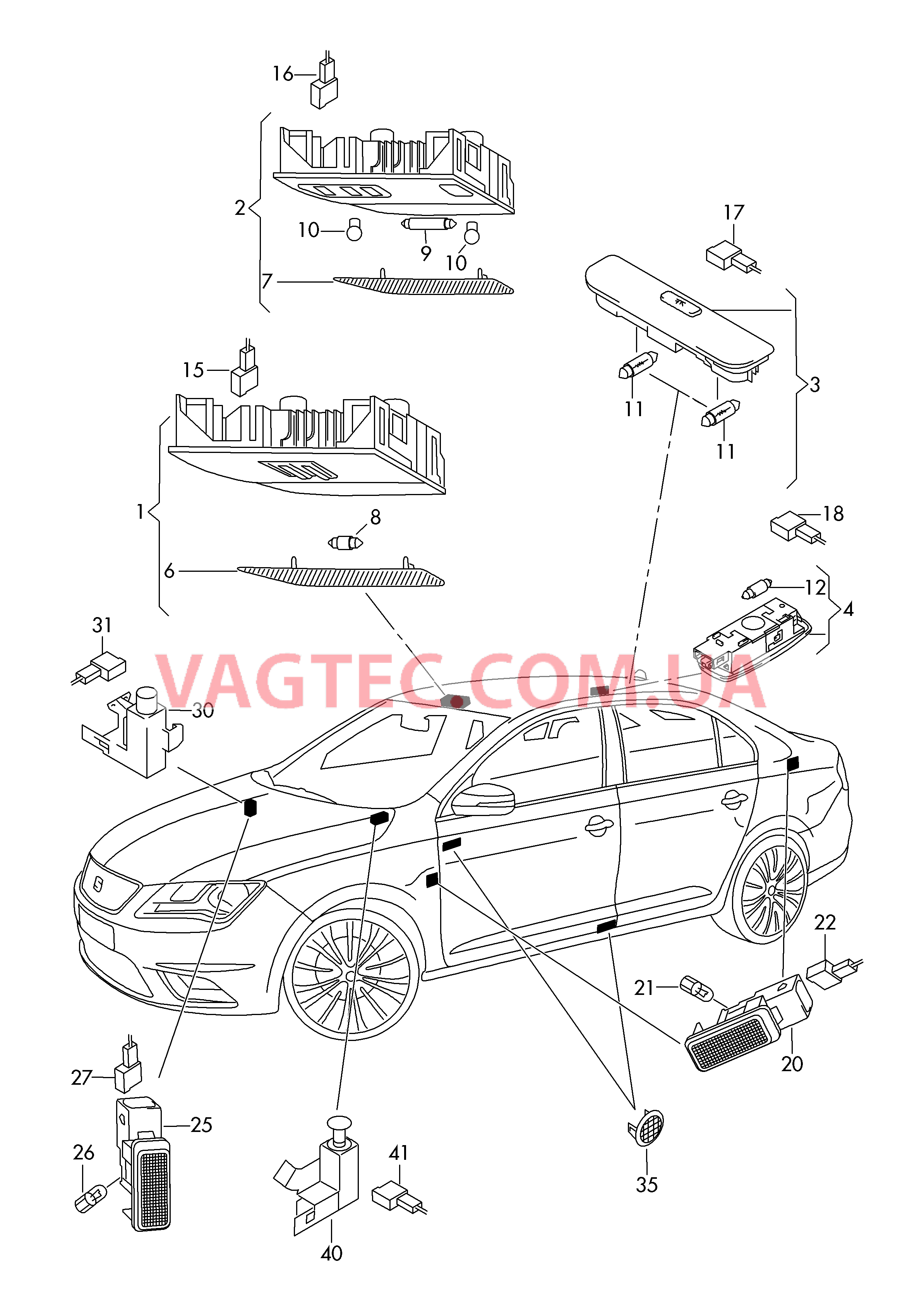 Плафон салона с фонар.д.чтения Освещение багажника Подсветка вещевого ящика Выключатель контроля положения ручного тормоза  для SEAT Toledo 2016
