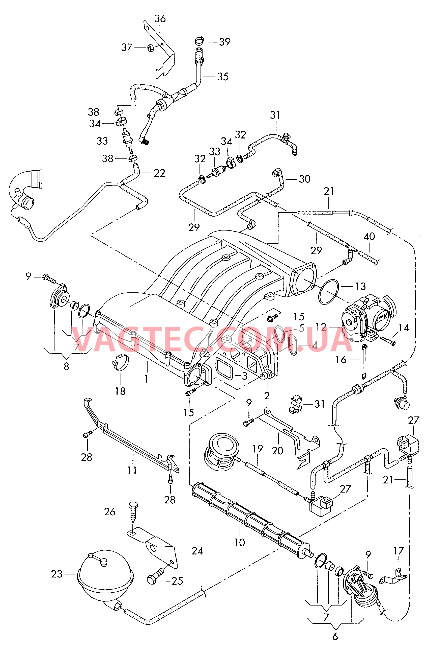 Cистема впуска воздуха Корпус дроссельной заслонки Вакуумная система Cистема улавл. паров топлива  для VOLKSWAGEN Bora 2003