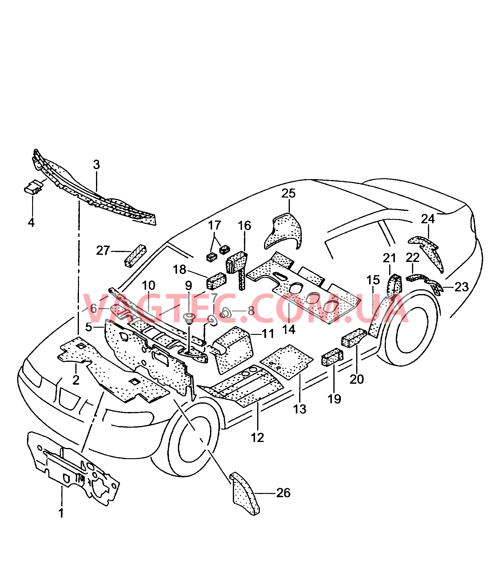 Шумоизоляция пола, моторного щита и туннеля  Шумоизоляция водоотвод. короба  для SEAT Leon 2000