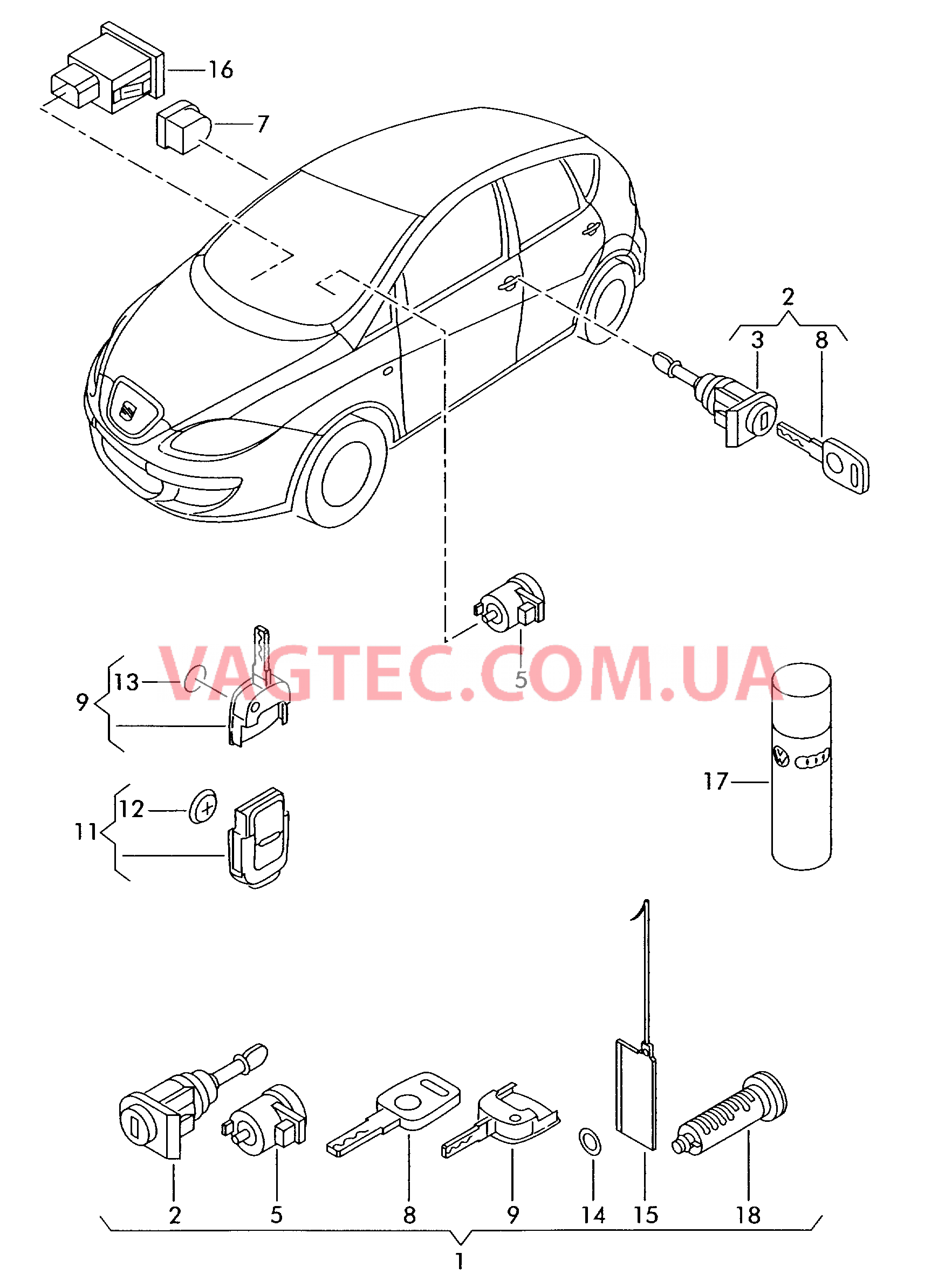 Личинка замка с ключами и корпусом   F             >> 5Р-7-084 000 для SEAT Toledo 2008