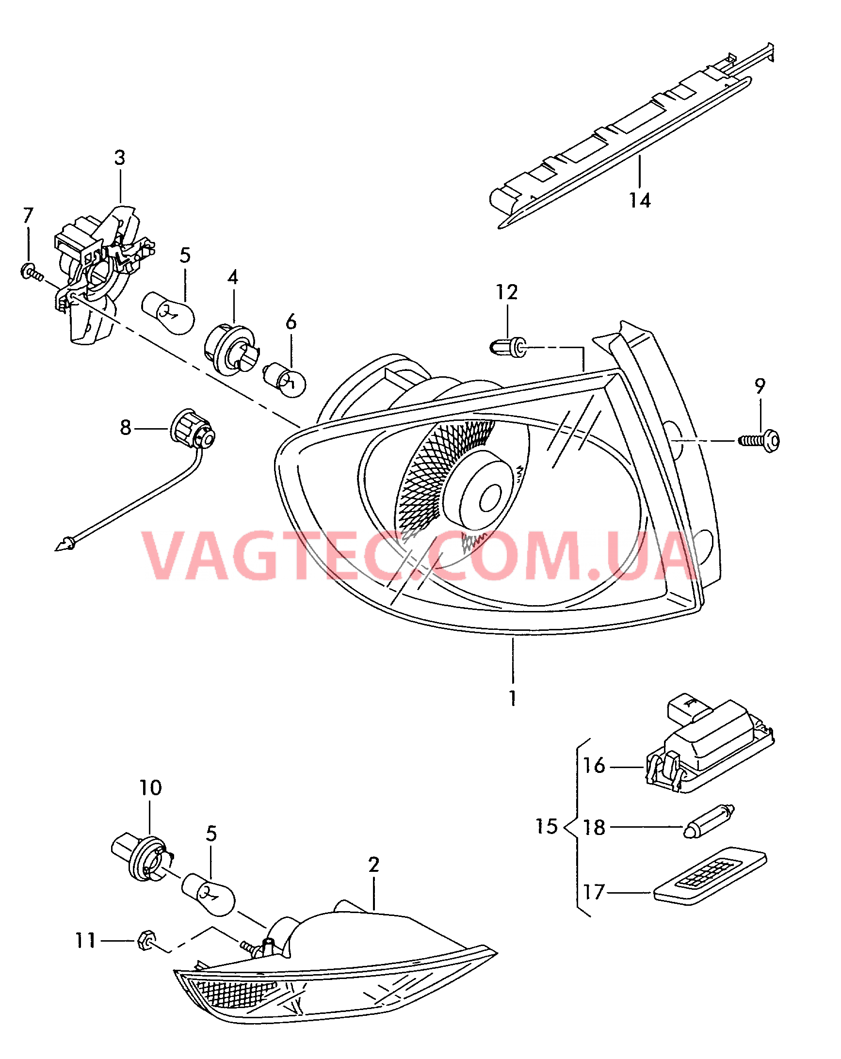 Задний фонарь Верхний стоп-сигнал Плафон освещ. номерного знака  для SEAT Altea 2009