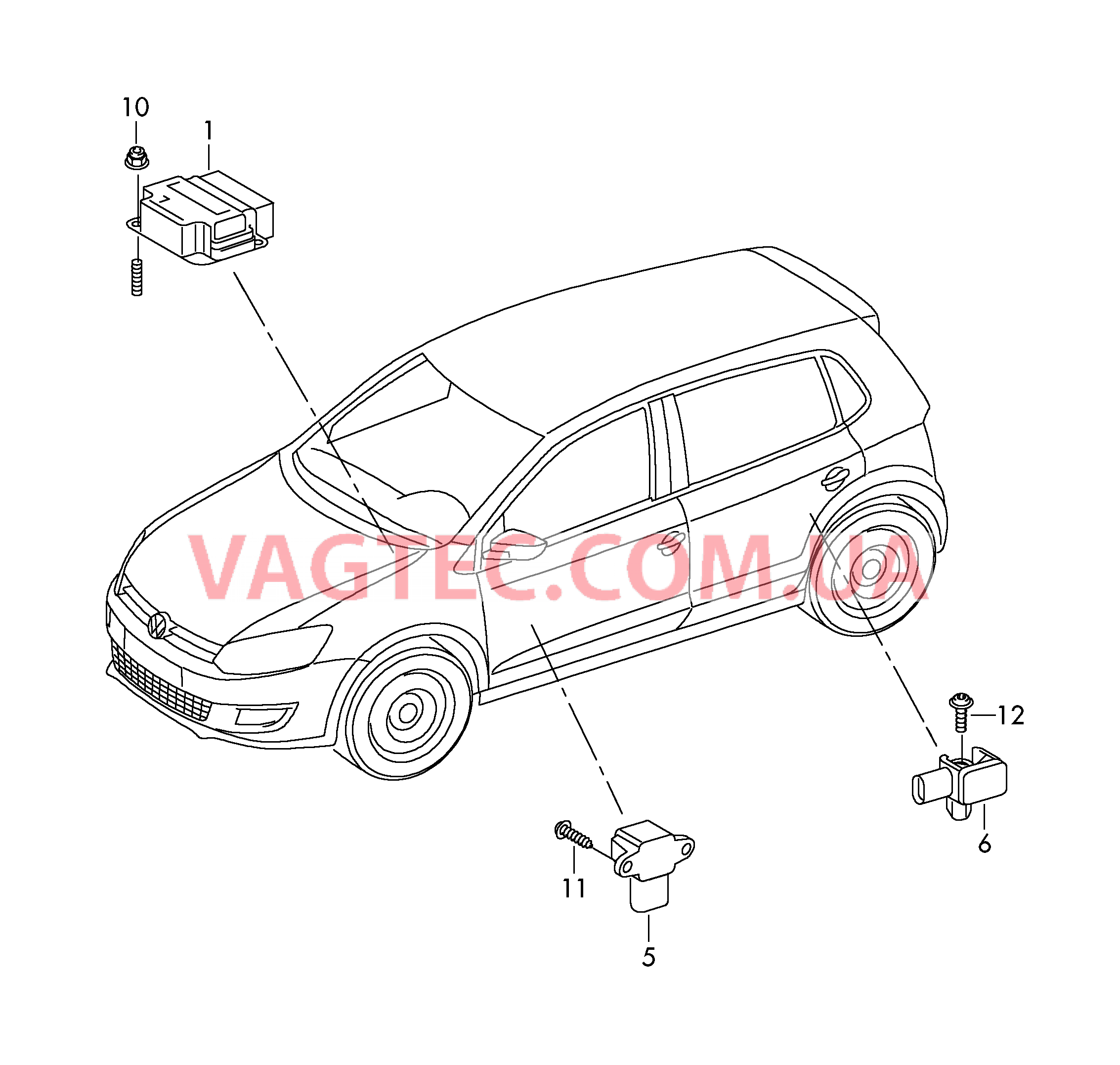 Электродетали для подуш.безоп.             при использовании: D - 18.06.2010>>*- 08.11.2010 для VOLKSWAGEN Polo 2010-1