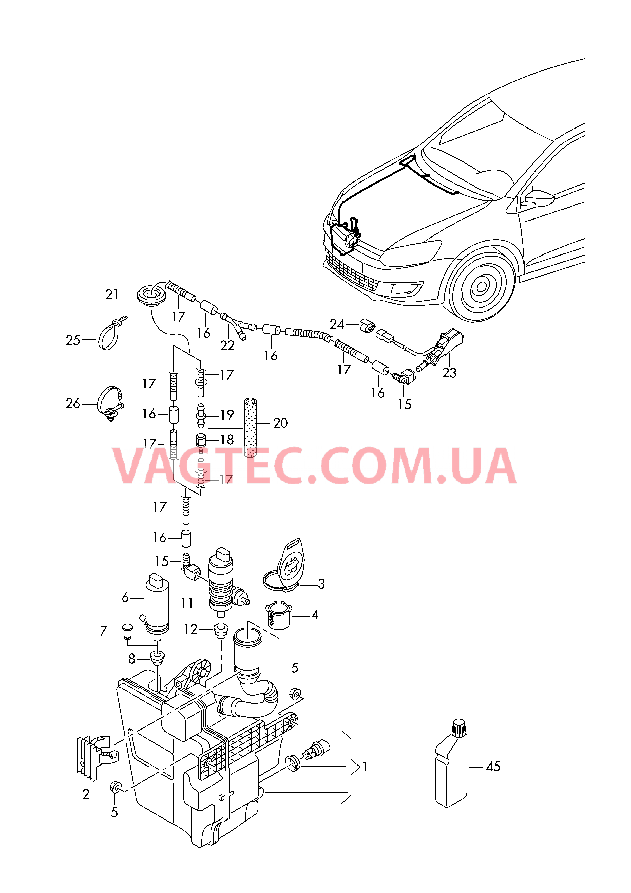 Бачок для жидкости  и детали не в сборе  Шланг жидкости омывателя Cредство для очистки стекол  для VOLKSWAGEN Polo 2016-3