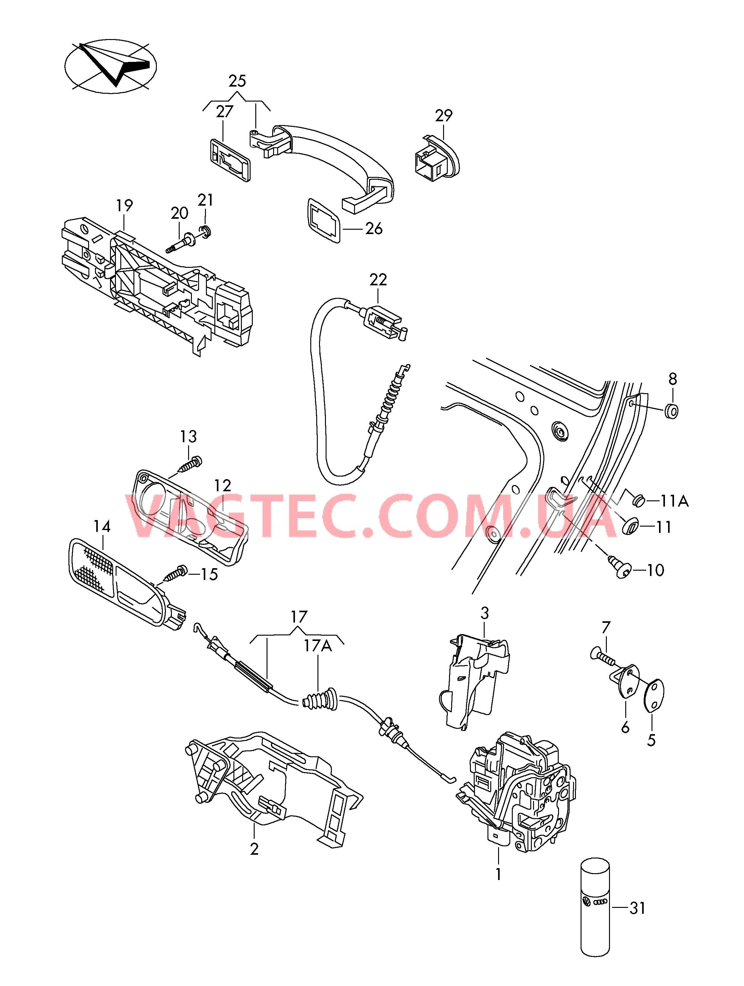 Замок двери Рычаг привода дверного замка Ручка двери снаружи  для SEAT Ibiza 2010-1