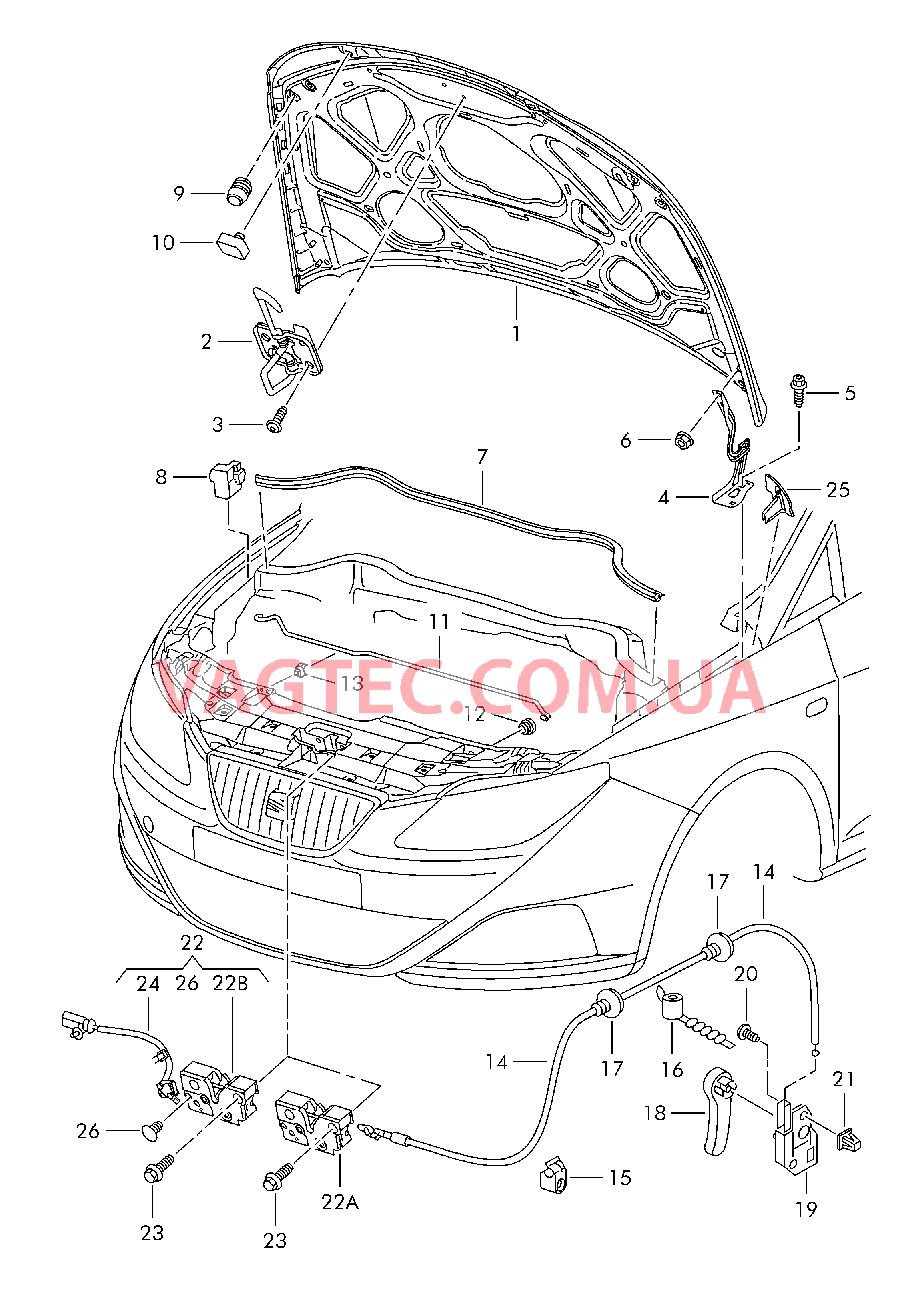 Капот Замок  для SEAT Ibiza 2010-1