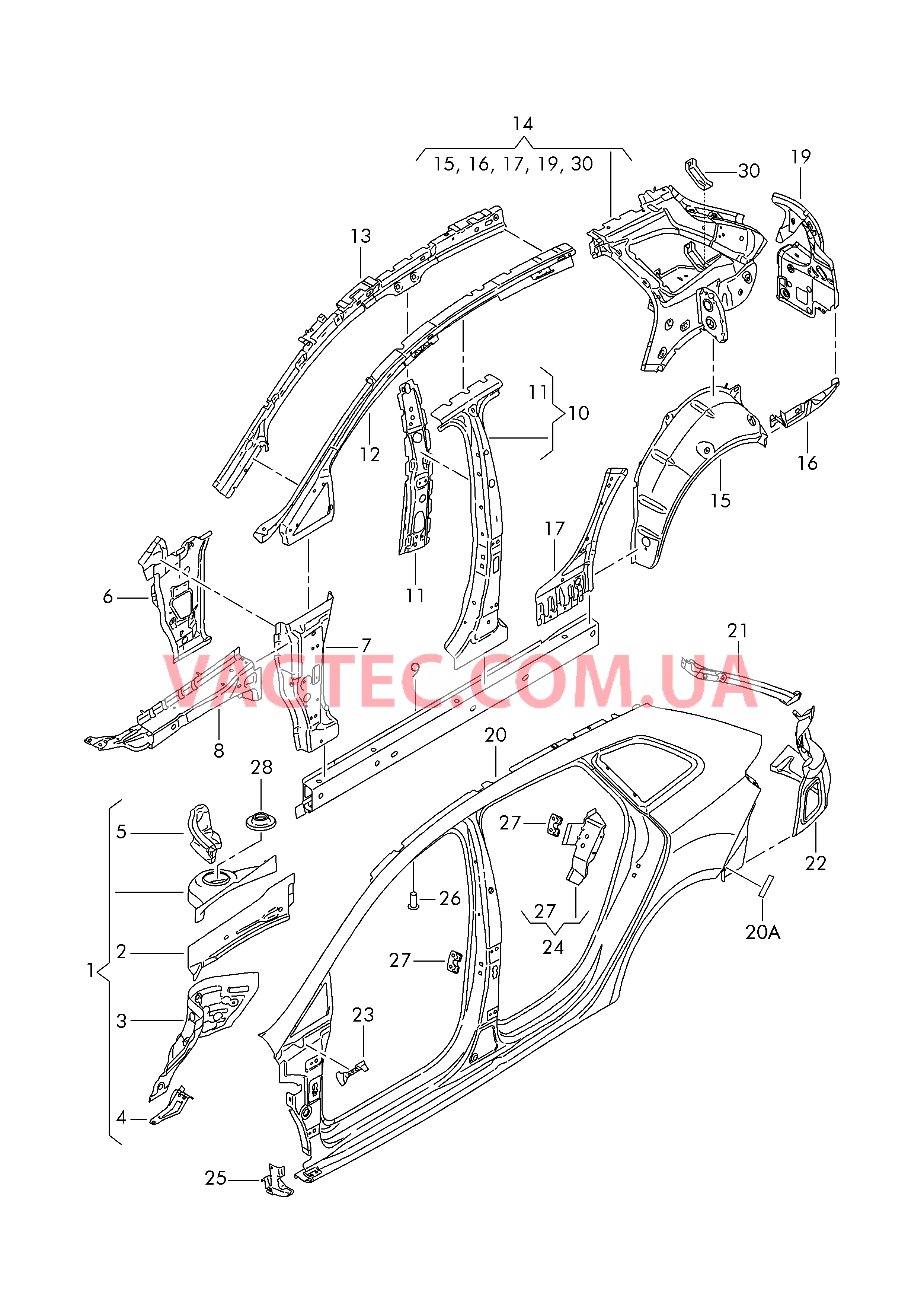 Боковина, внутренняя Боковина с колесной аркой снаружи  для SEAT Ibiza 2010-1