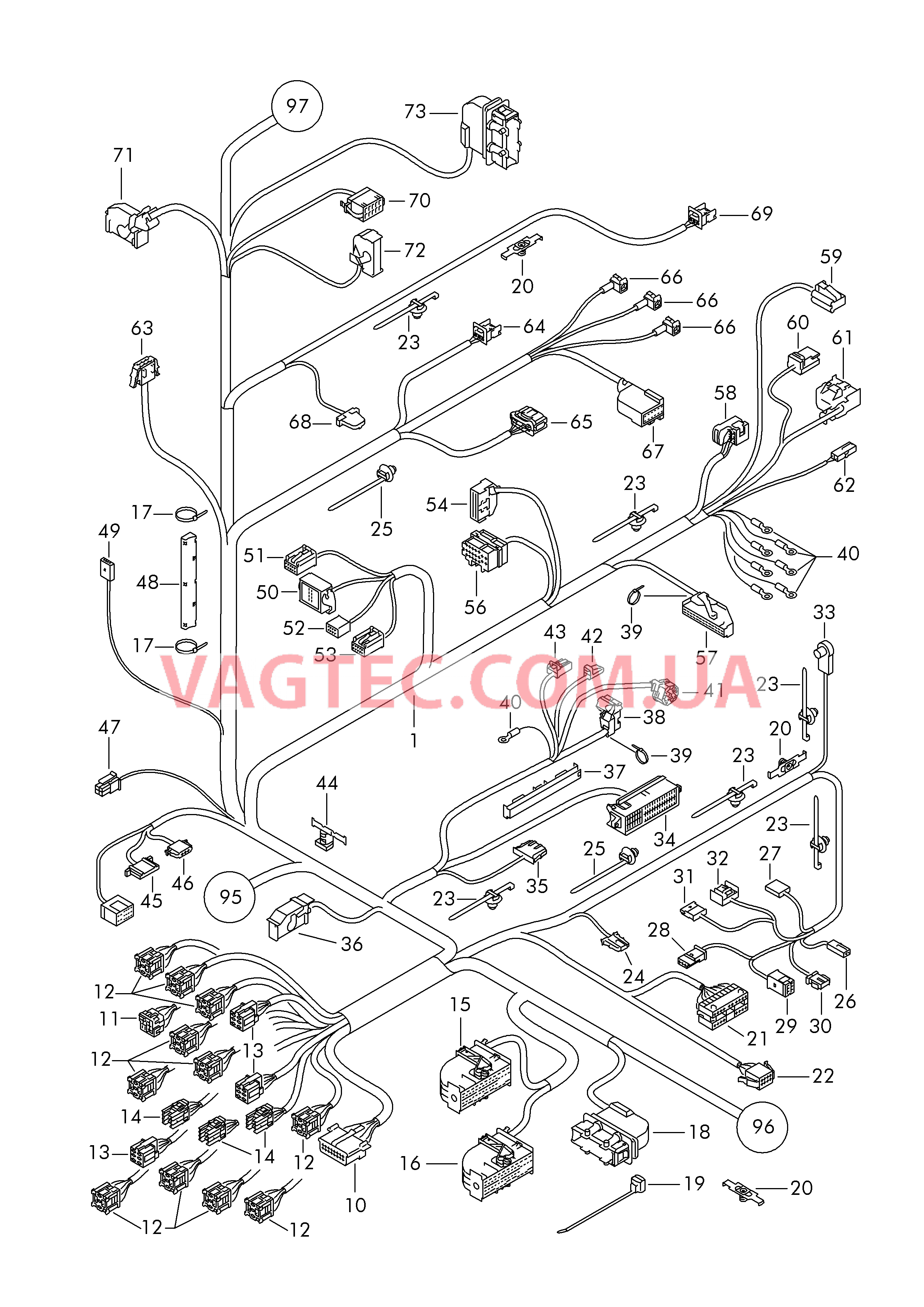 Центральный жгут                       Область: Панель приборов Cтойка A/B  для SEAT Ibiza 2009-1