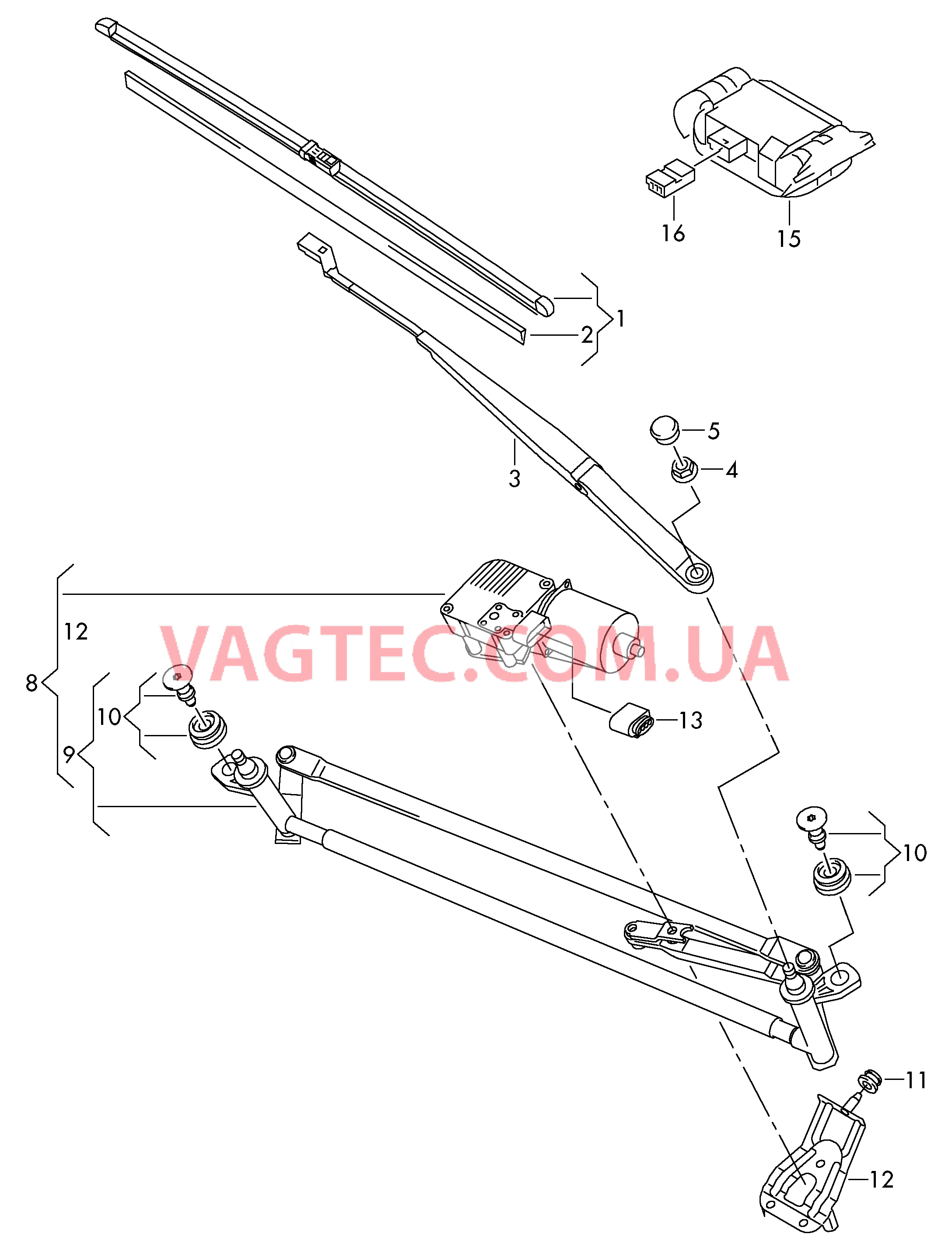 Рычаг стеклоочистителя со щеткой типа AEROTWIN  Крепление стеклоочистителя с электромотором  Датчик дождя D - 21.12.2010>> для VOLKSWAGEN Polo 2014