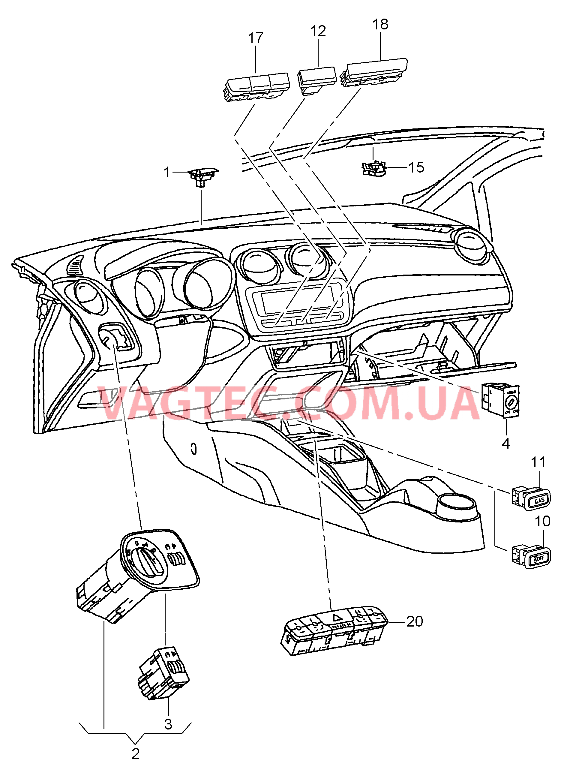 Выключатель в панели приборов Выключатель в централ. консоли  для SEAT Ibiza 2015