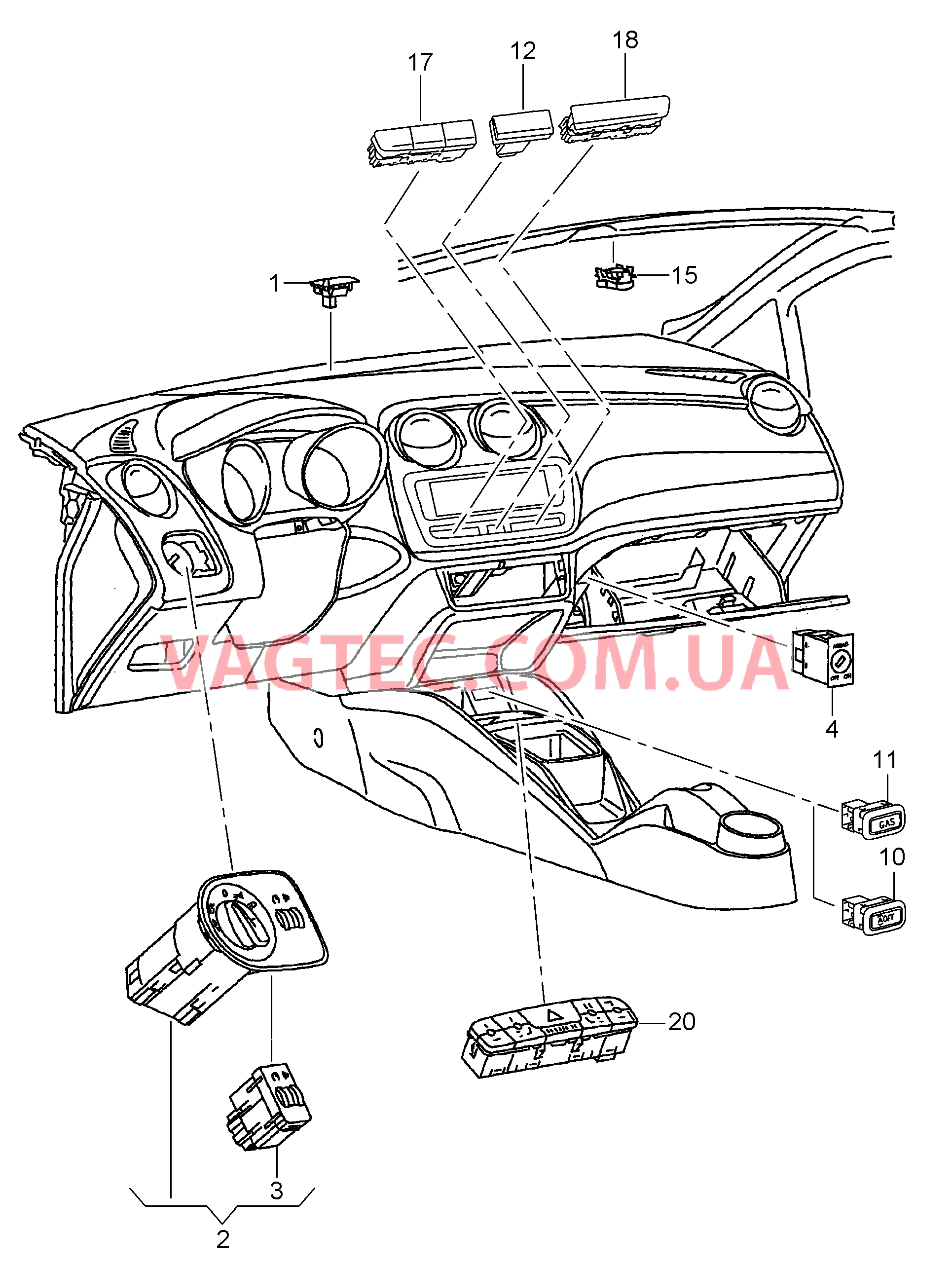 Выключатель в панели приборов Выключатель в централ. консоли  для SEAT Ibiza 2014