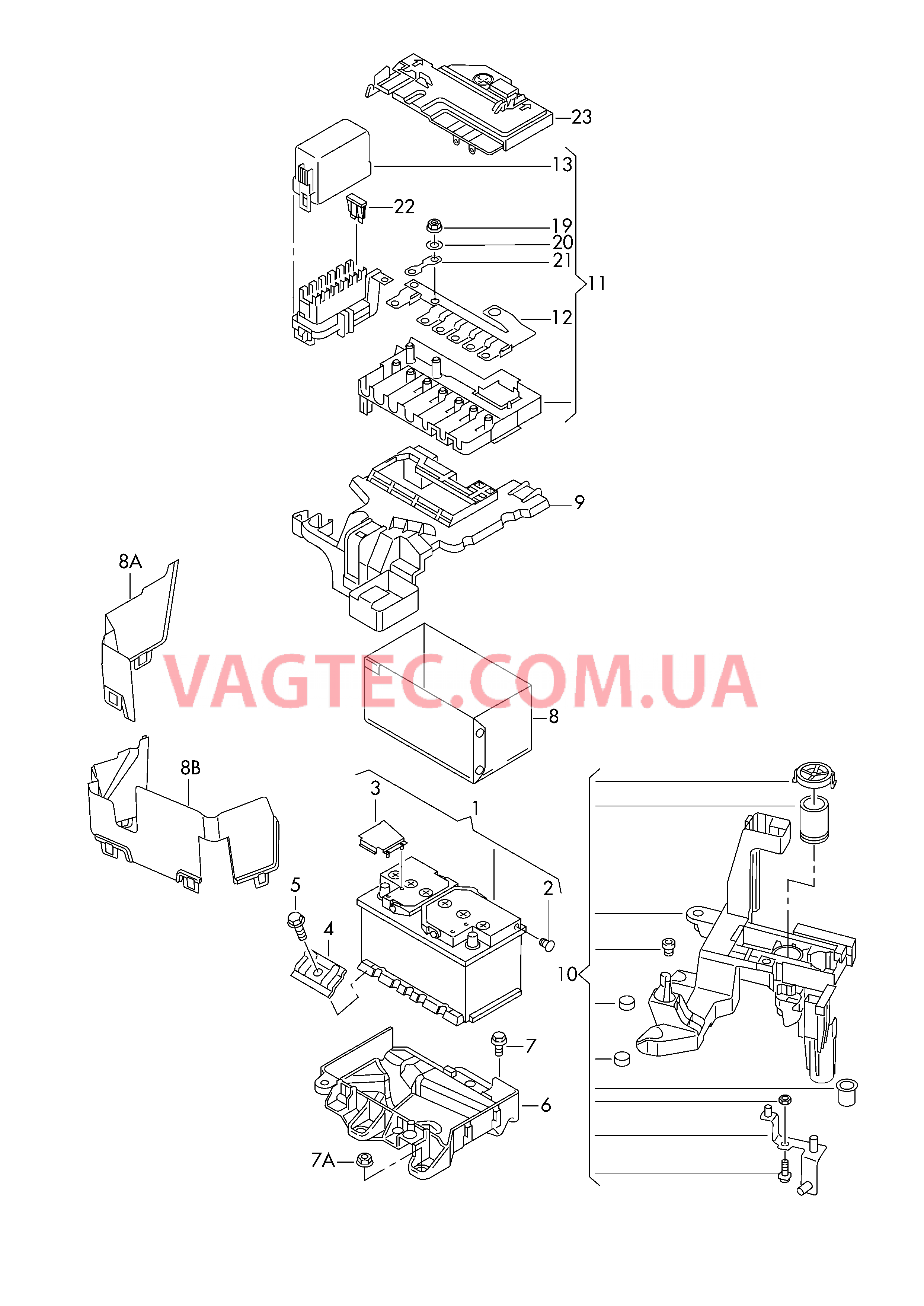 АКБ для а/м без режима Cтарт-стоп .  для а/м с режимом Cтарт/Cтоп  Крепление АКБ Коробка главн. предохранителя  для SEAT Ibiza 2014