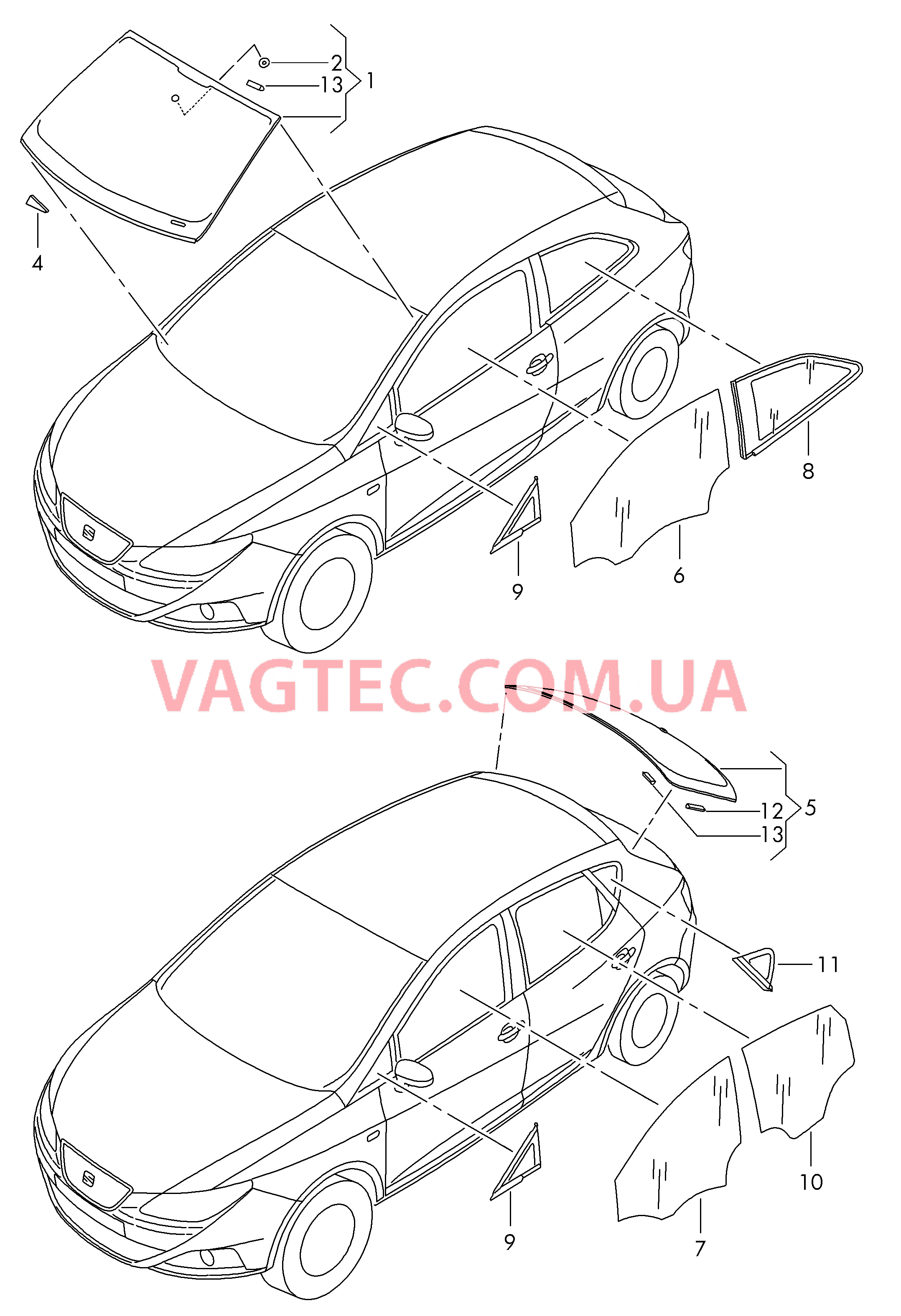 Cтекла оконные, уплотнители  для SEAT Ibiza 2015