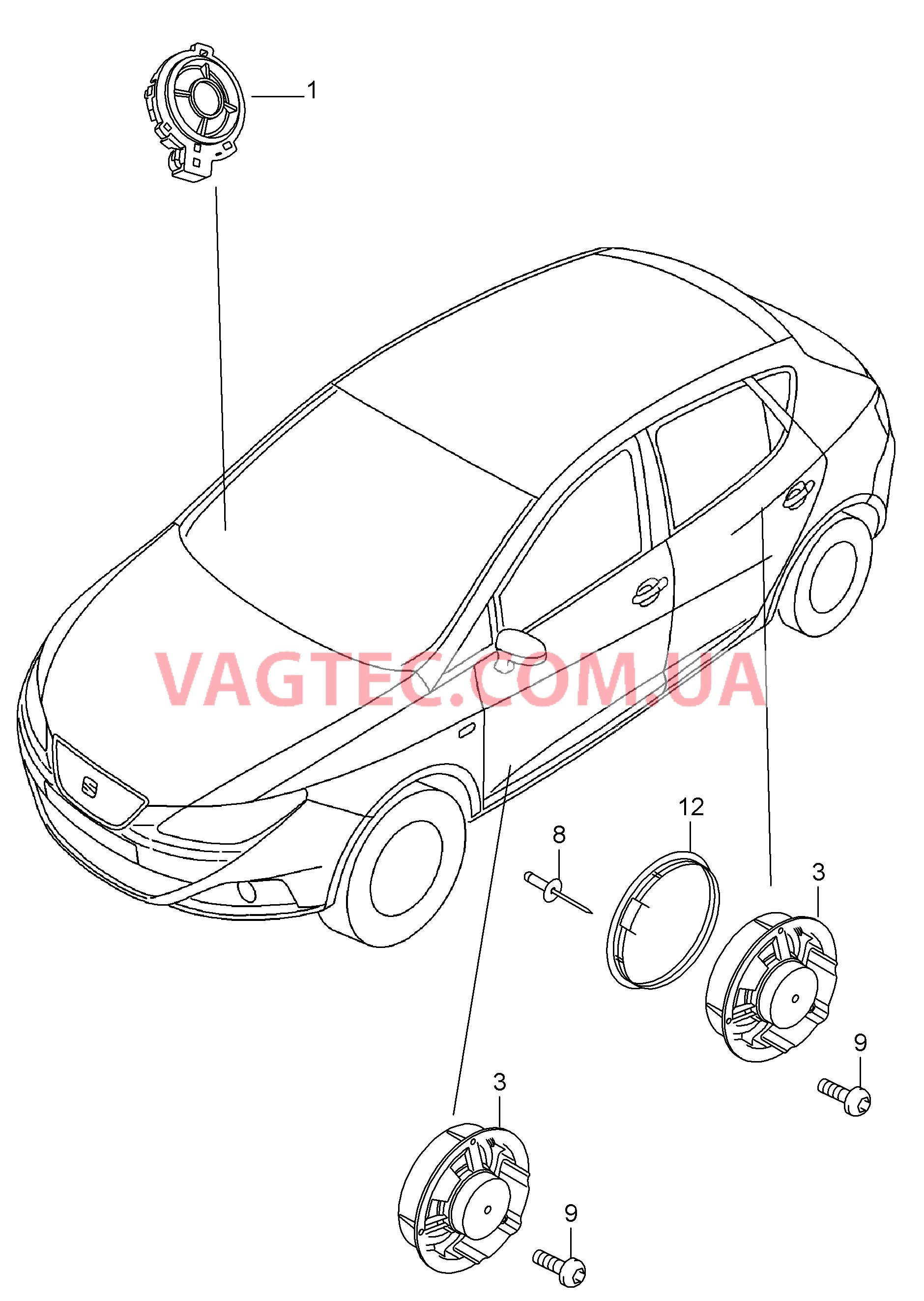 Громкоговоритель для автомобилей с 6 динамиками  для SEAT Ibiza 2012