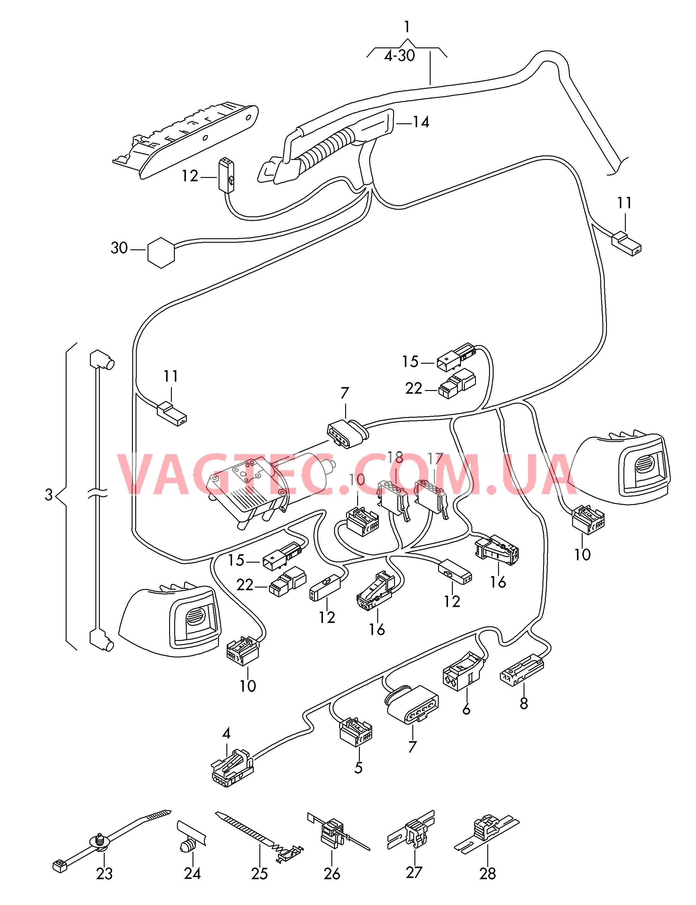 Отрезок жгута для крышки багажного отсека ***  Cм. схему электрообор.**  для SEAT Alhambra 2016