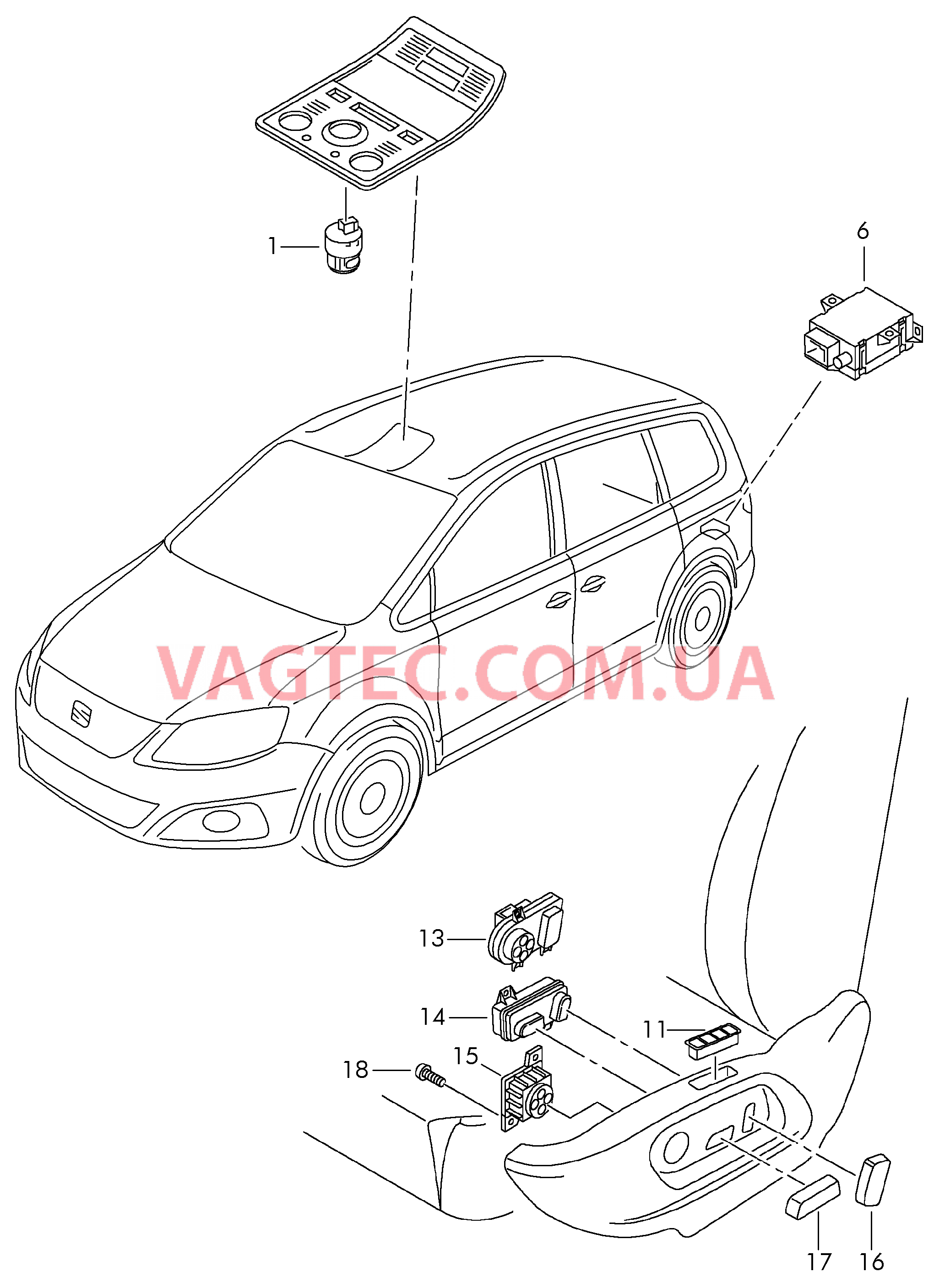 Выключатель на крыше Выкл-тель регулир-ки положения сиденья и спинки  для SEAT Alhambra 2014