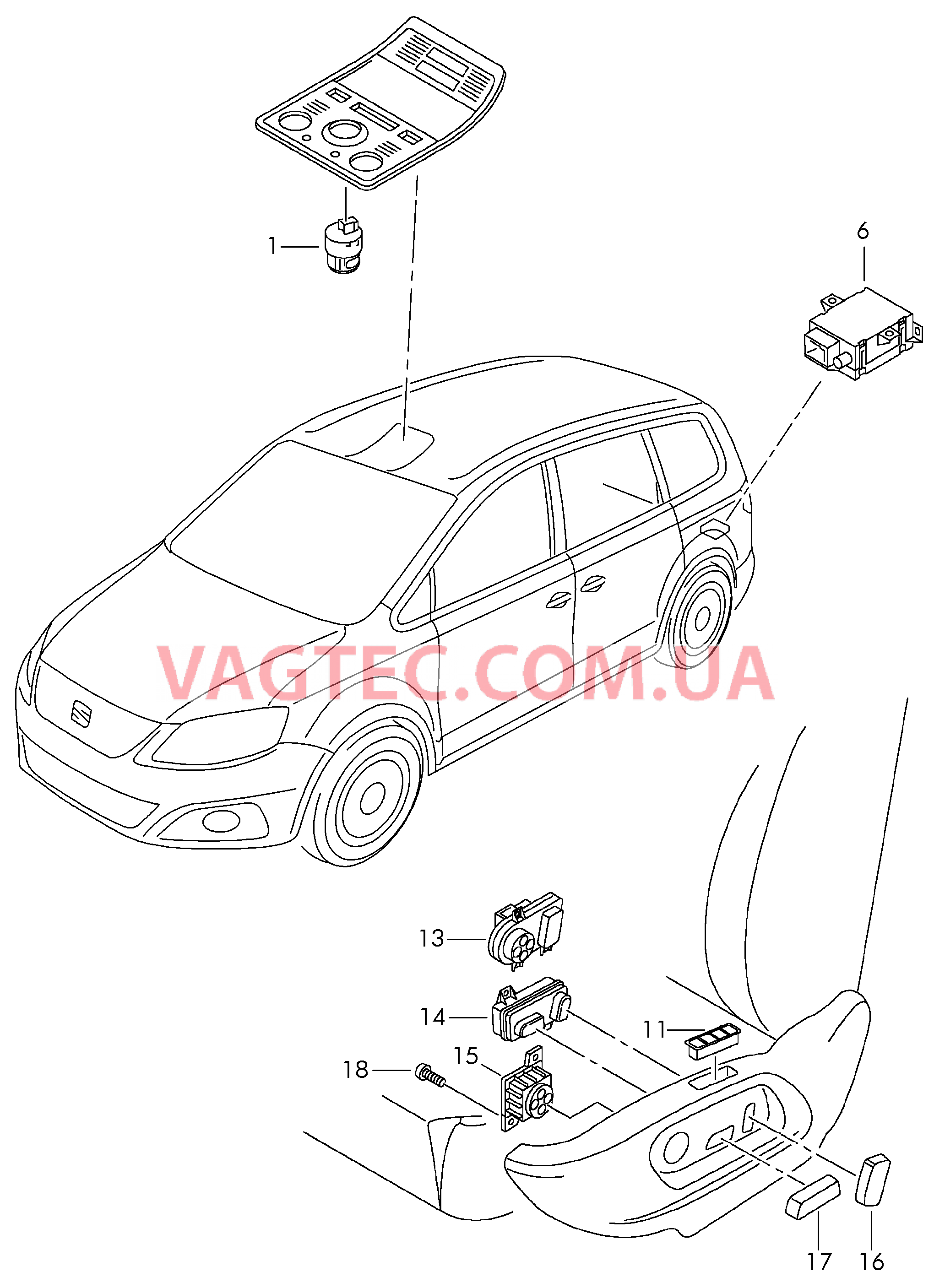 Выключатель на крыше Выкл-тель регулир-ки положения сиденья и спинки  для SEAT Alhambra 2011