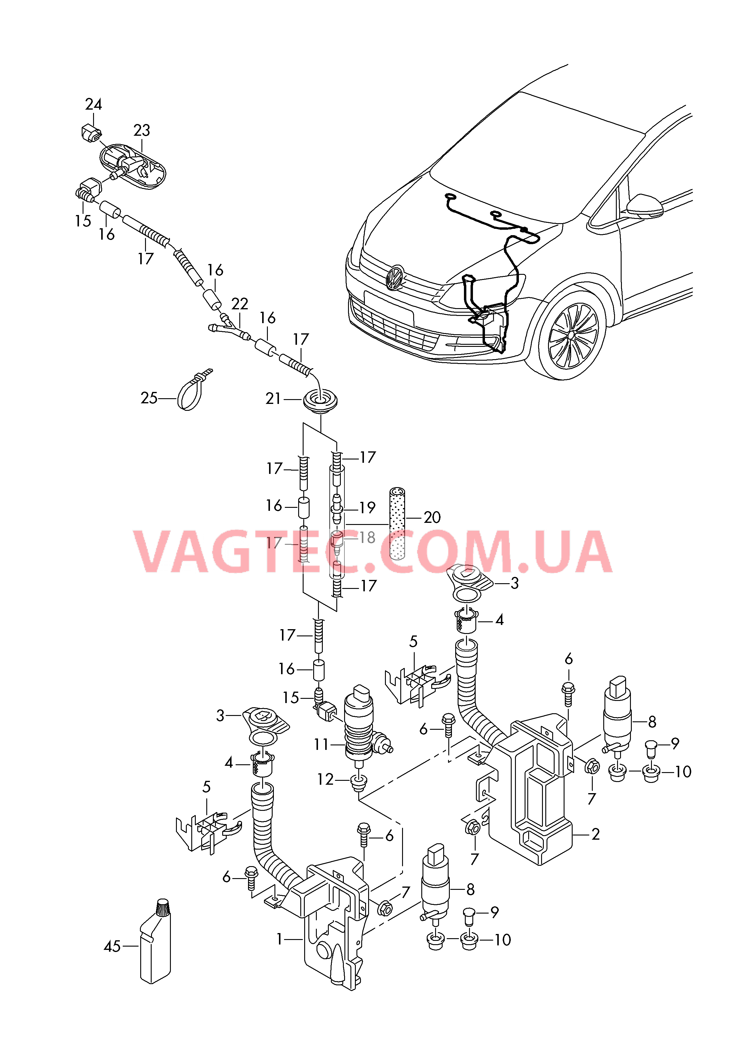 Бачок для жидкости  и детали не в сборе  Шланг жидкости омывателя Cредство для очистки стекол  для VOLKSWAGEN Sharan 2017