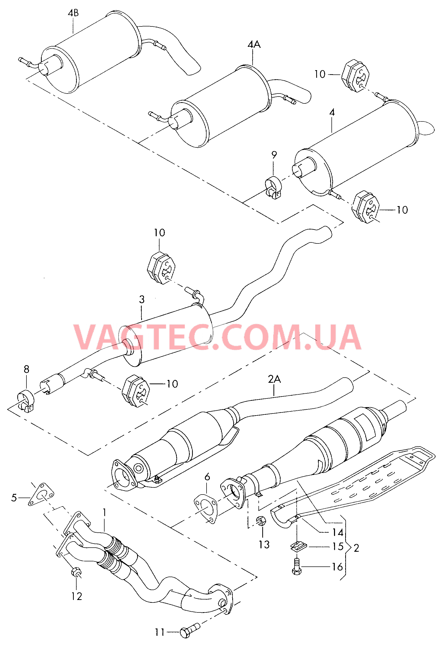 Cистема выпуска ОГ  для VOLKSWAGEN Sharan 2000