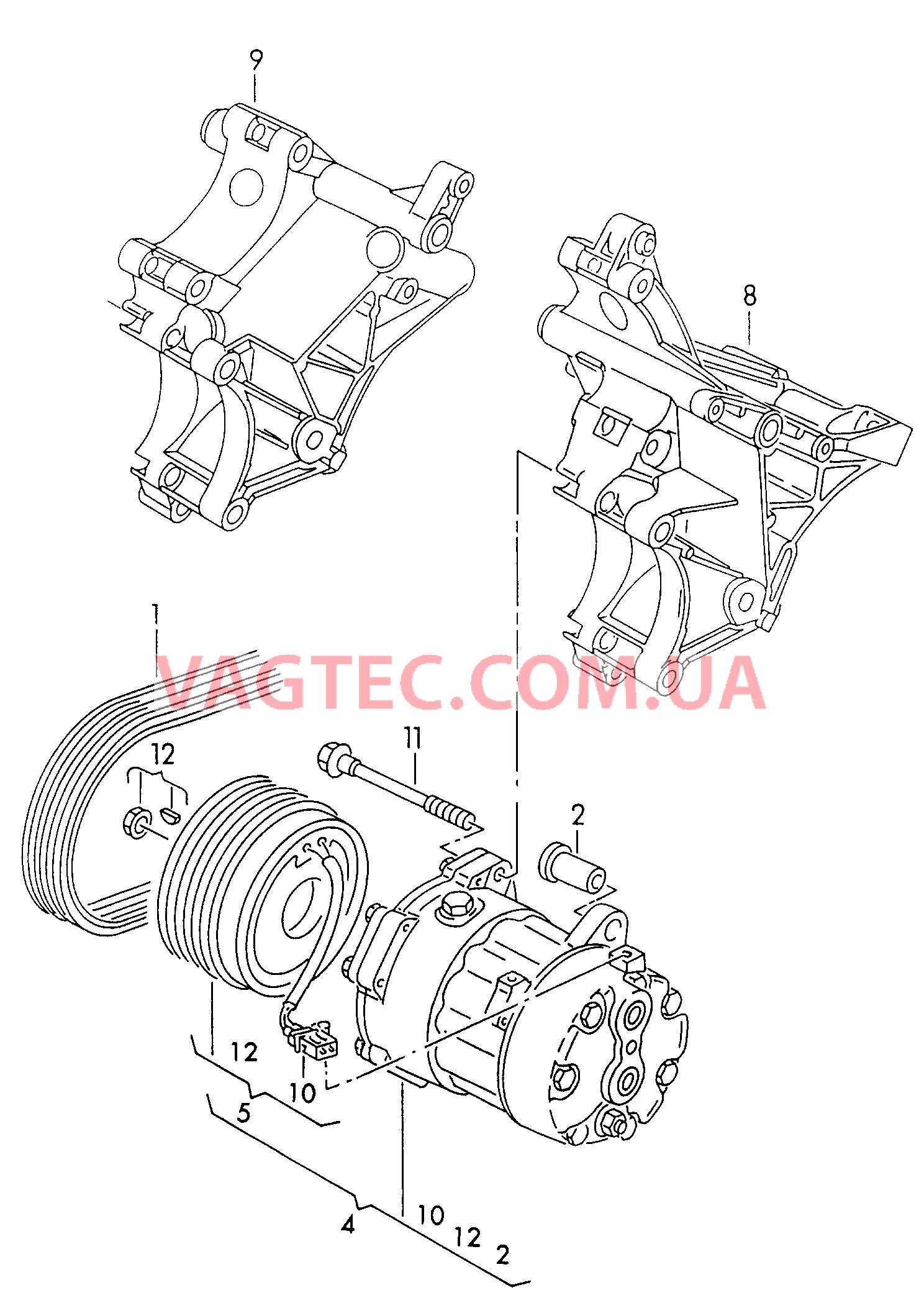 Компрессор климатической уст. Электромагнитная муфта Кронштейн генератора и компрессора кондиционера  для SEAT Alhambra 2000