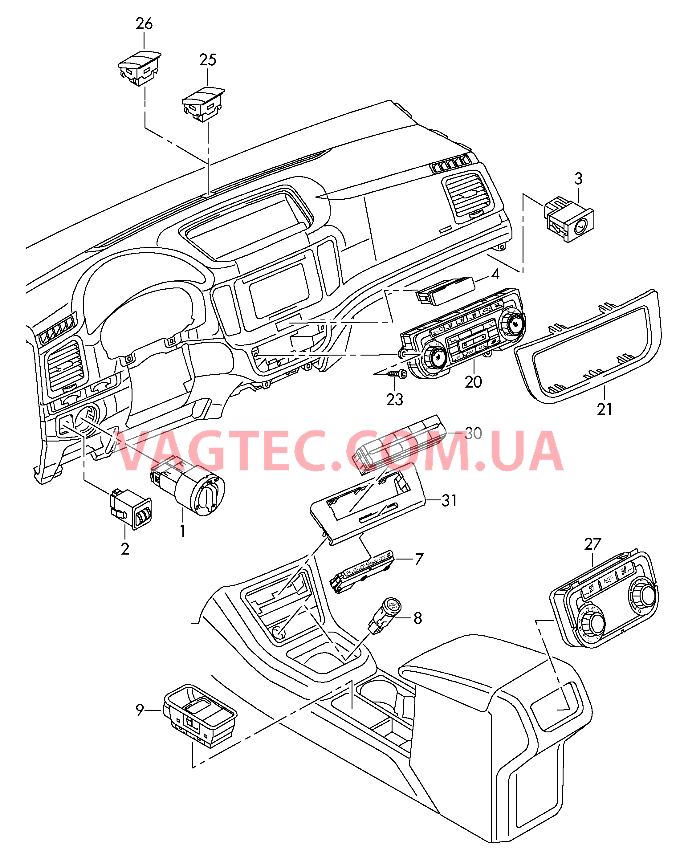 Выключатель света Выключатель в панели приборов Выключатель в централ. консоли БУ климатической установки Датчик интенс. солн. излуч.  для VOLKSWAGEN Sharan 2014