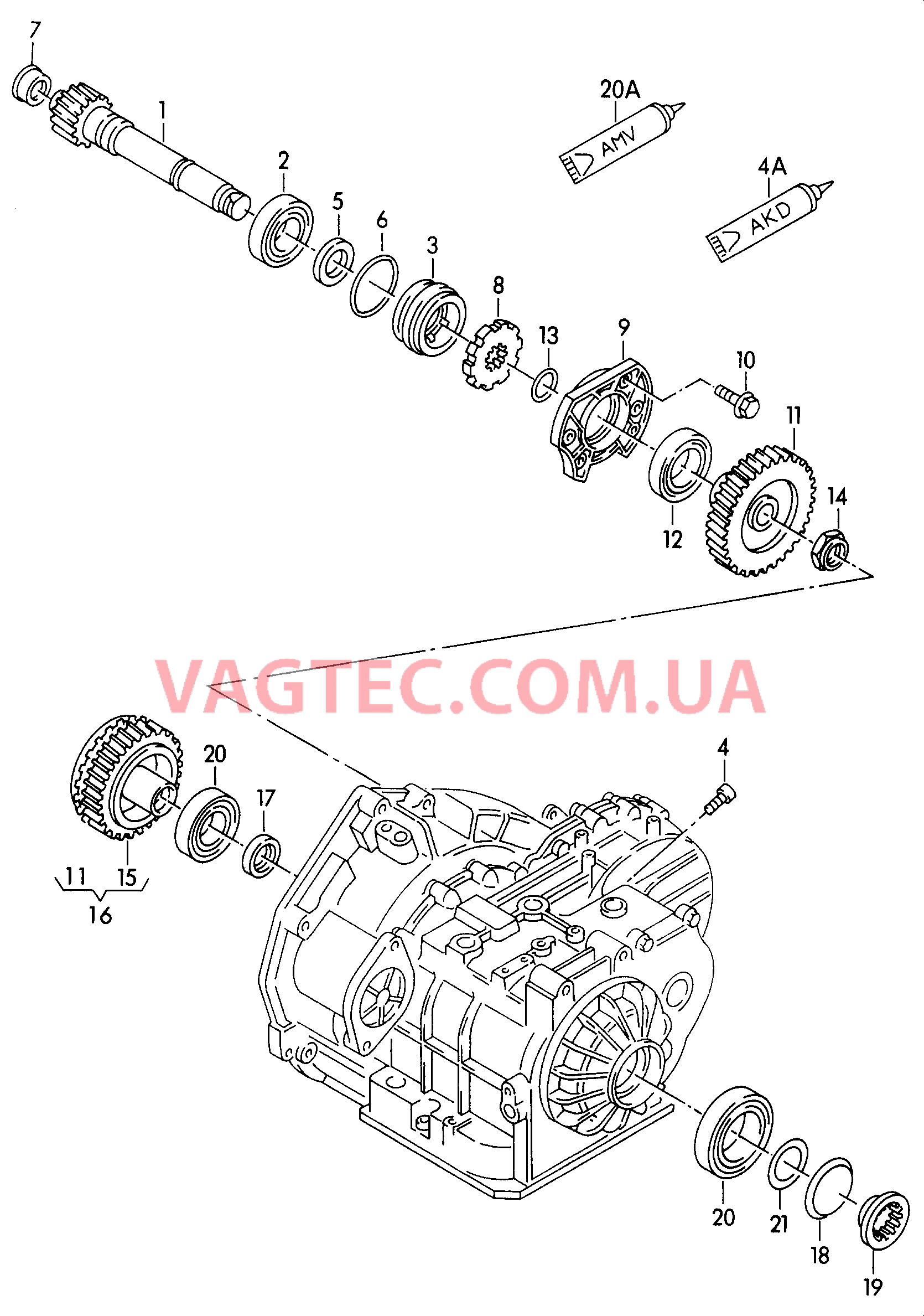 Первичный вал Ведущая шестерня для 4-ступенчатой АКП  для VOLKSWAGEN Sharan 2007