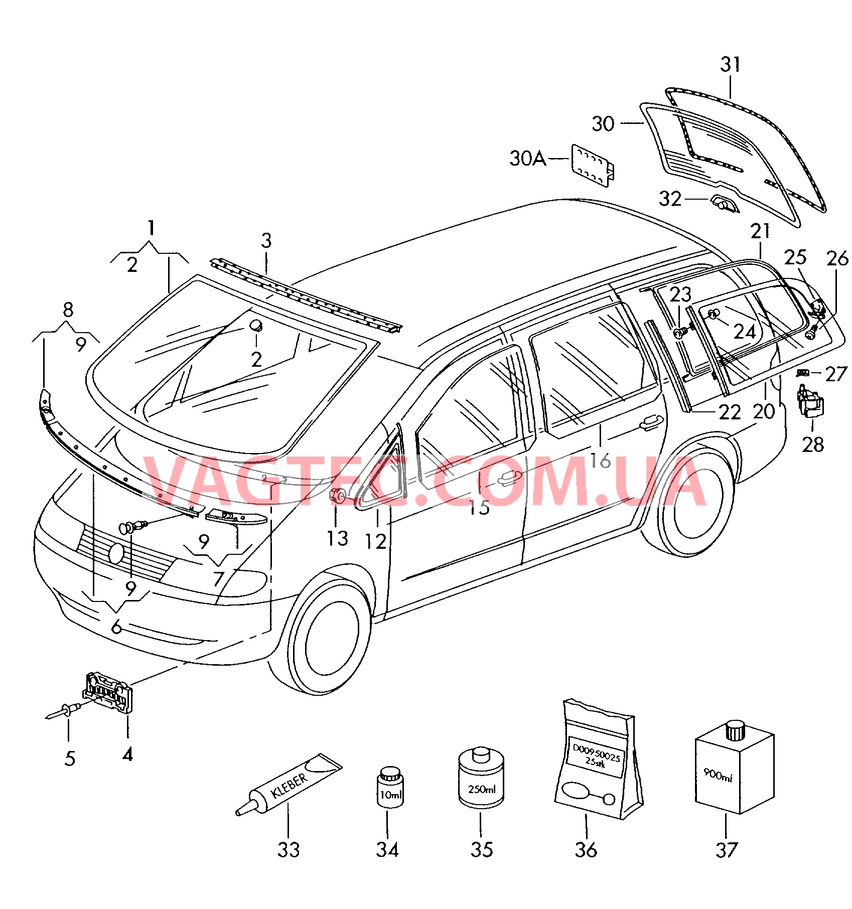 Cтекла оконные, уплотнители  для VOLKSWAGEN Sharan 2000