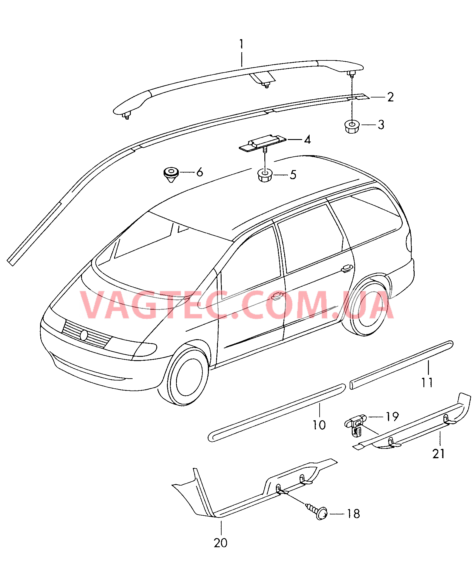 Защитные молдинги Декоративная накладка крыши Накладка порога  для SEAT Alhambra 2000