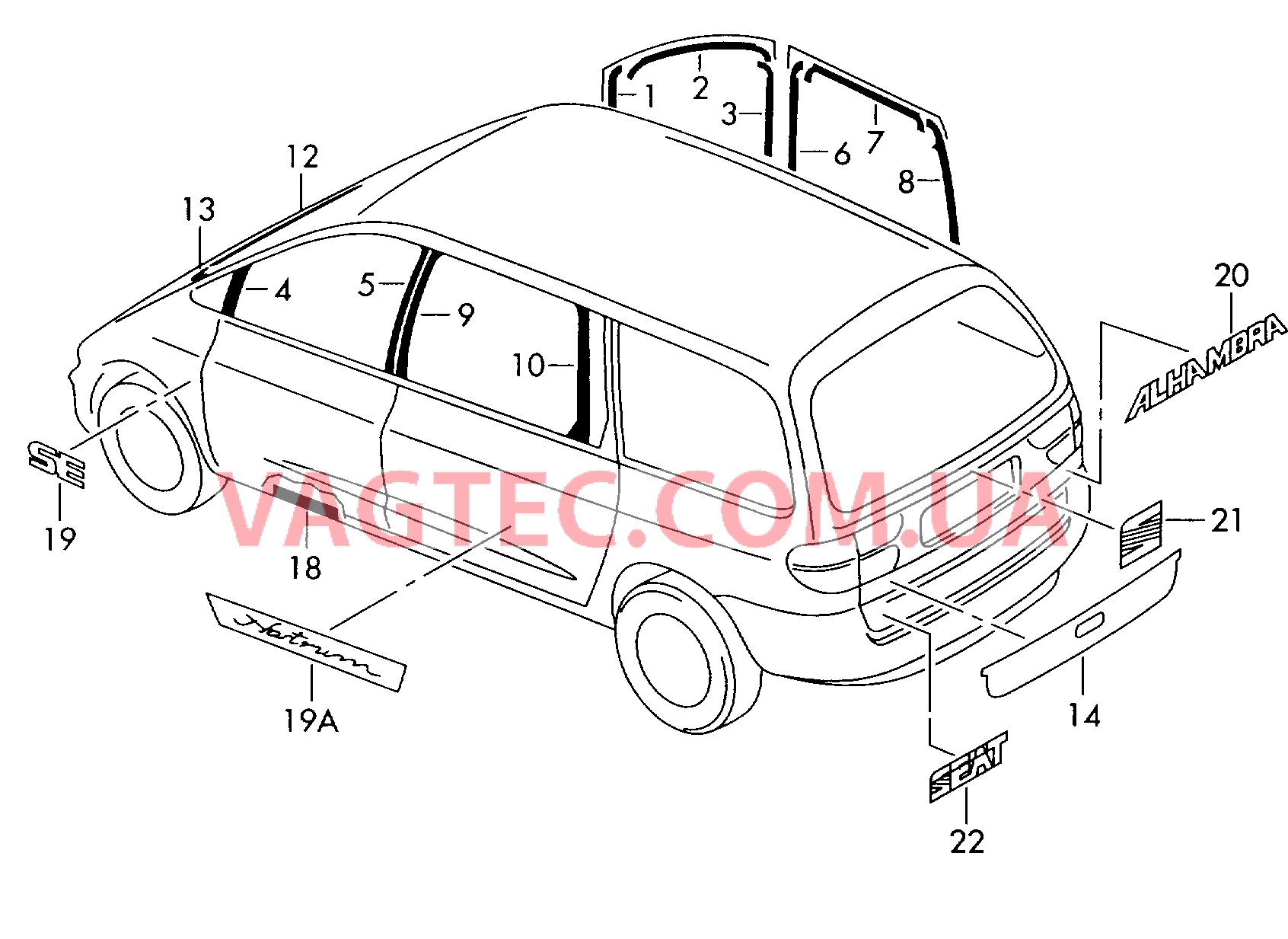 Накладка декоративная Надписи Защитная пленка порога  для SEAT Alhambra 2000