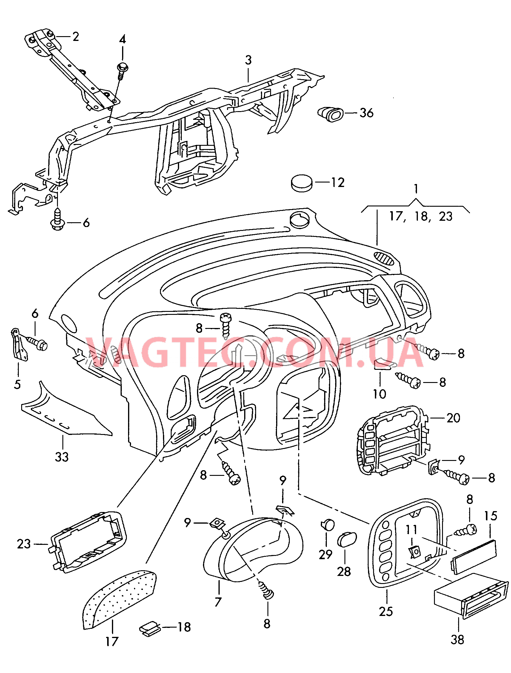 Панель приборов Детали, встроен. в пан. приб.  для SEAT Alhambra 2000