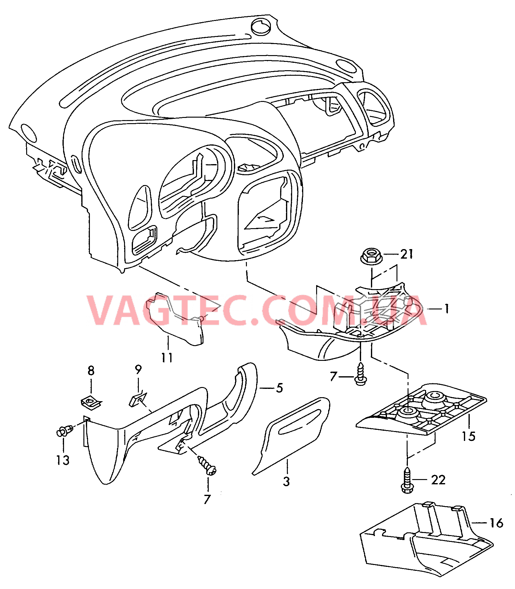 Детали, встроен. в пан. приб.  для VOLKSWAGEN Sharan 2000