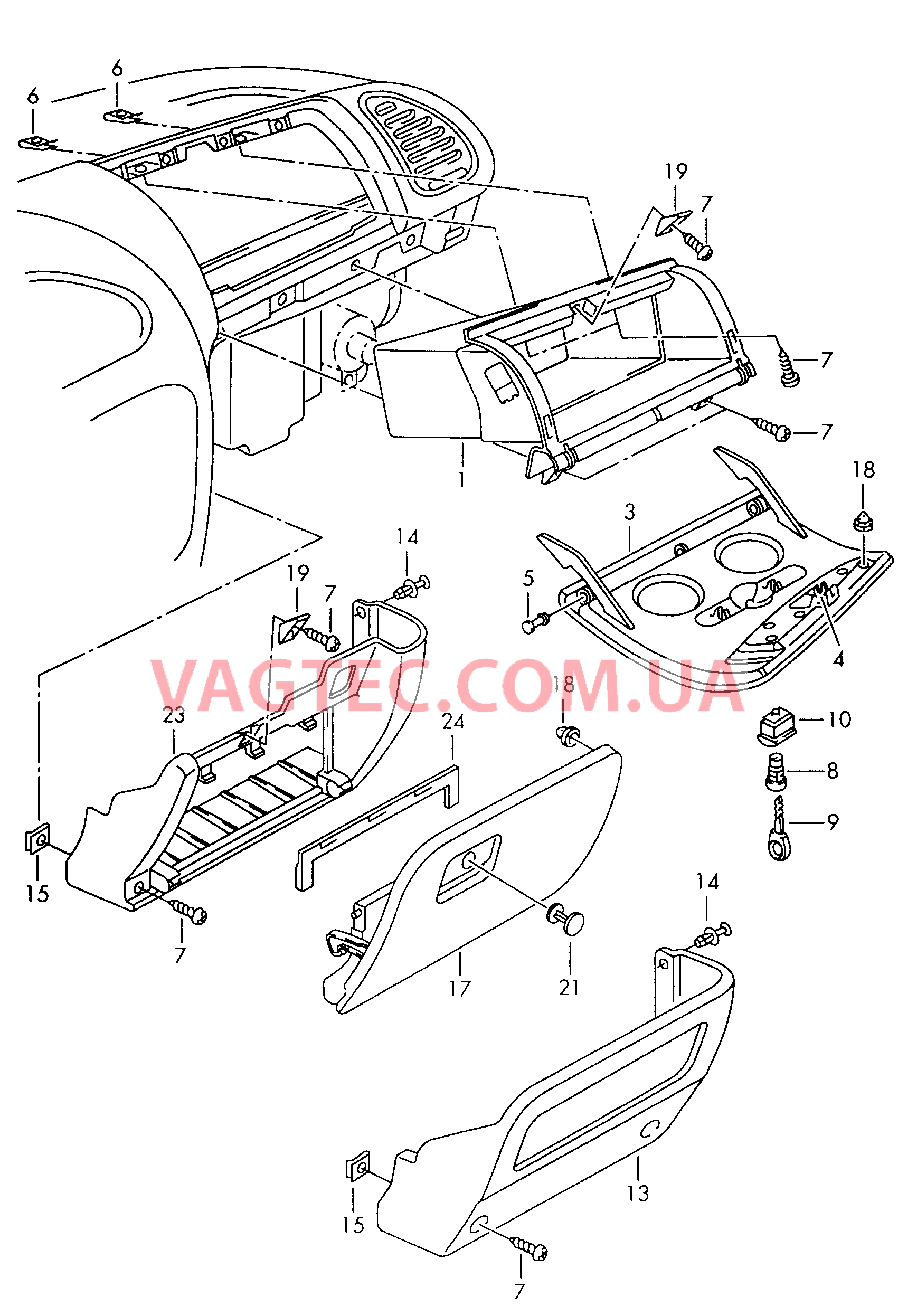 Вещевой ящик Вещевое отделение (сторона переднего пассажира)  для VOLKSWAGEN Sharan 2000