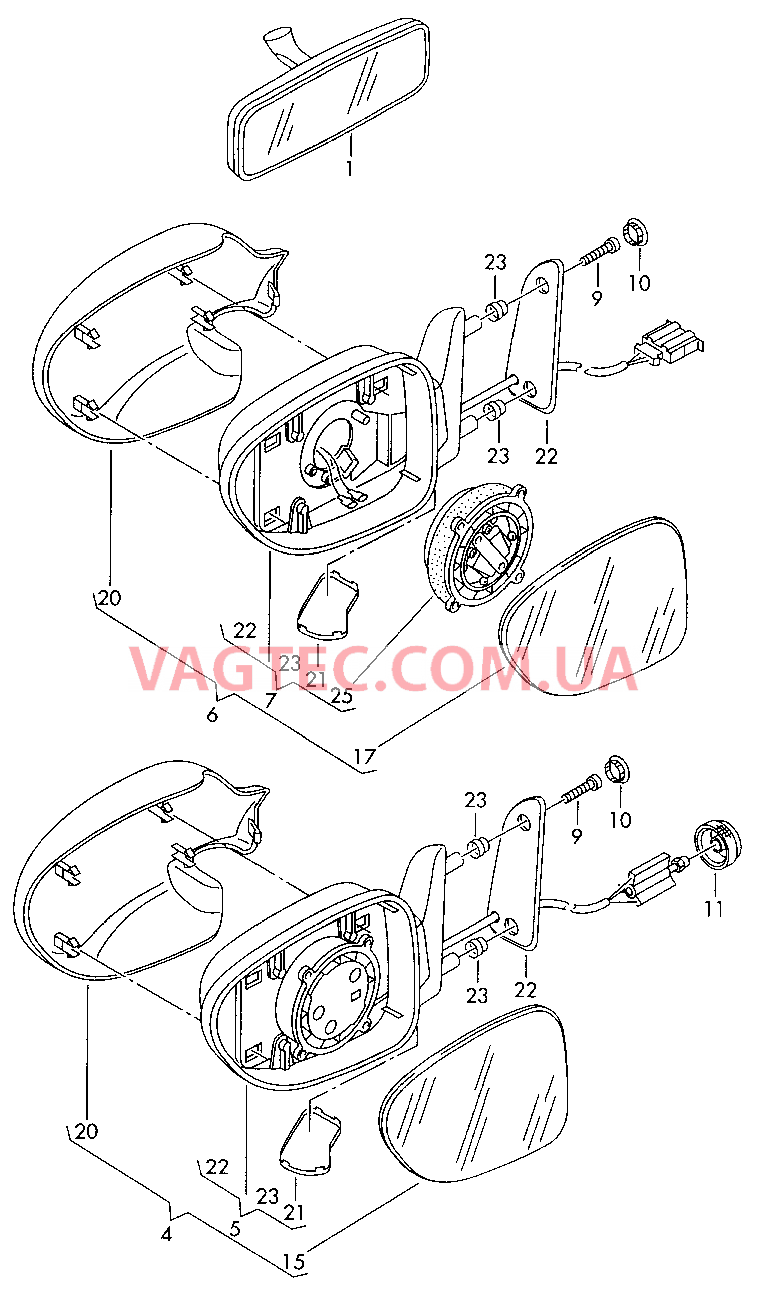 Наружные зеркала  F 7M-X-500 001>> для SEAT Alhambra 2000