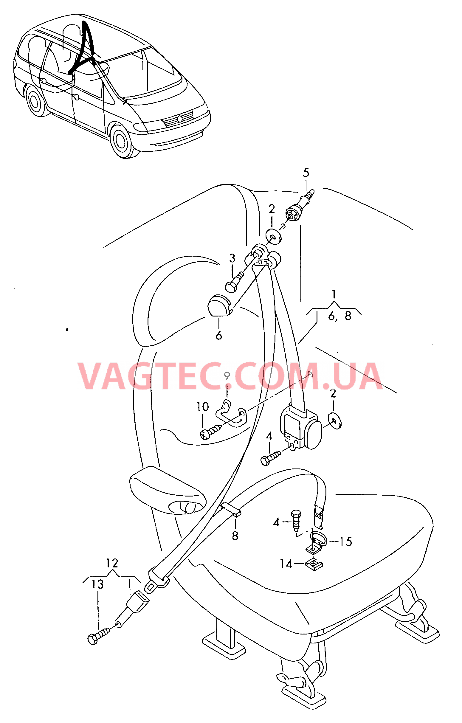 Трехточечн. ремень безопасн. для салона   F 7M-4-019 700>>* для VOLKSWAGEN Sharan 2004