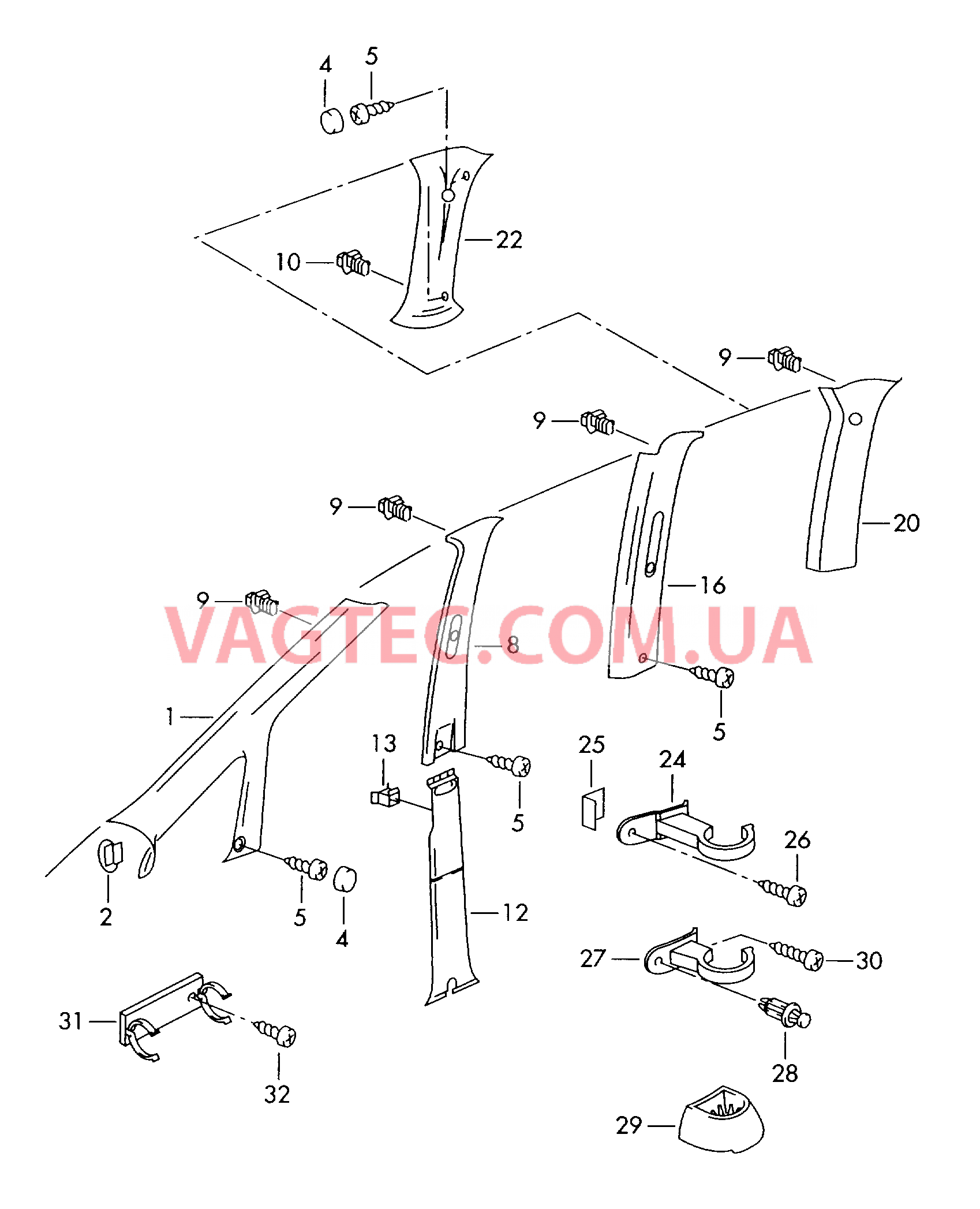 Облицовка стойки  для SEAT Alhambra 2000