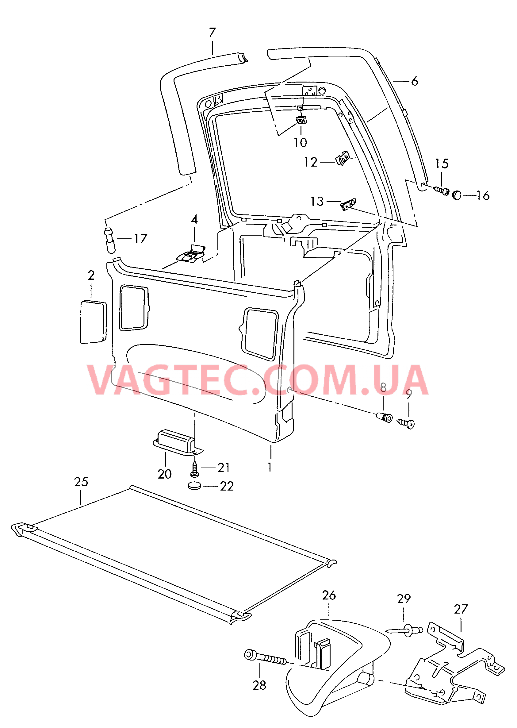 Облицовка крышки багаж. отсека Шторка багажного отсека  для VOLKSWAGEN Sharan 2000