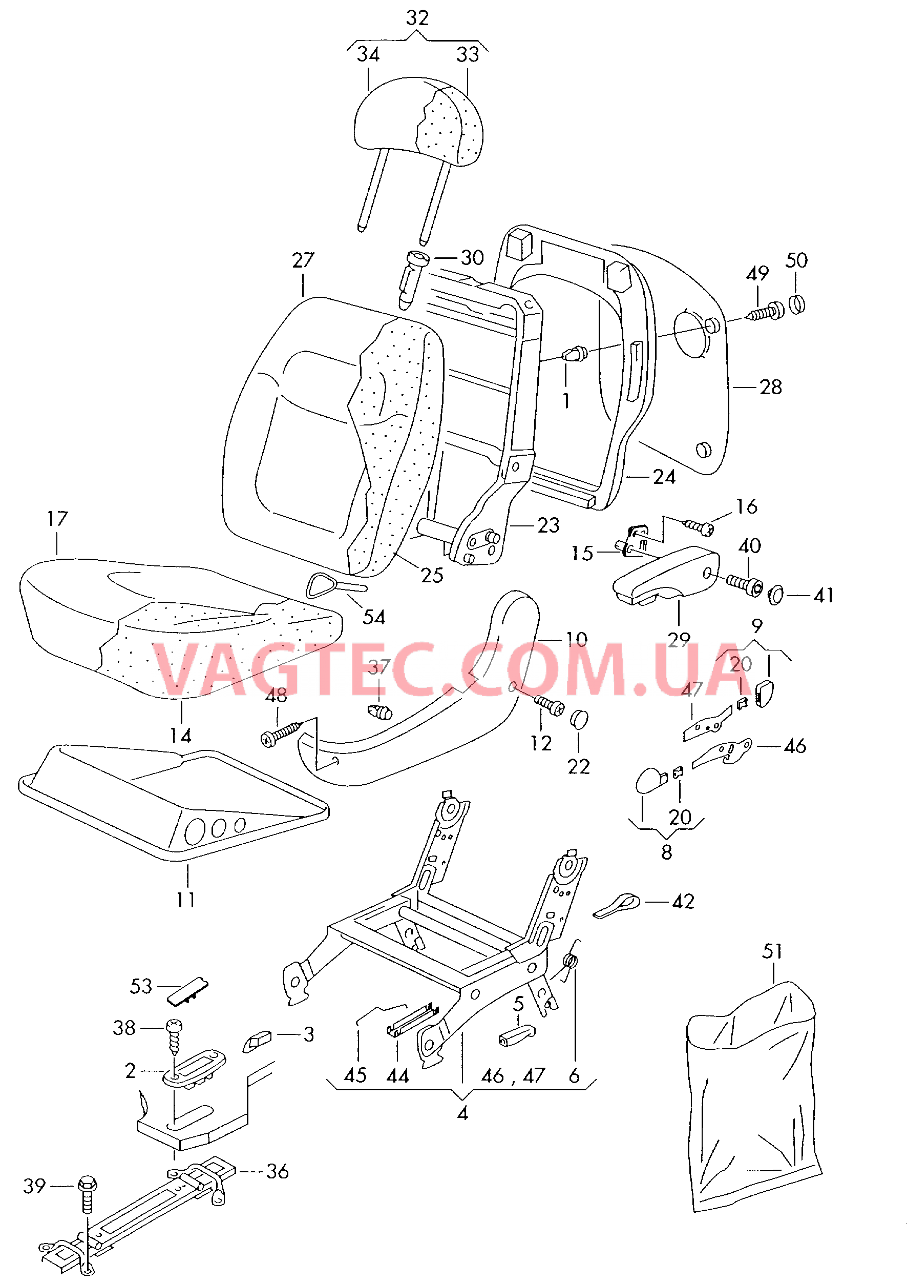 Cиденья, спинки и подголовники в пассажирском салоне  для VOLKSWAGEN Sharan 2000