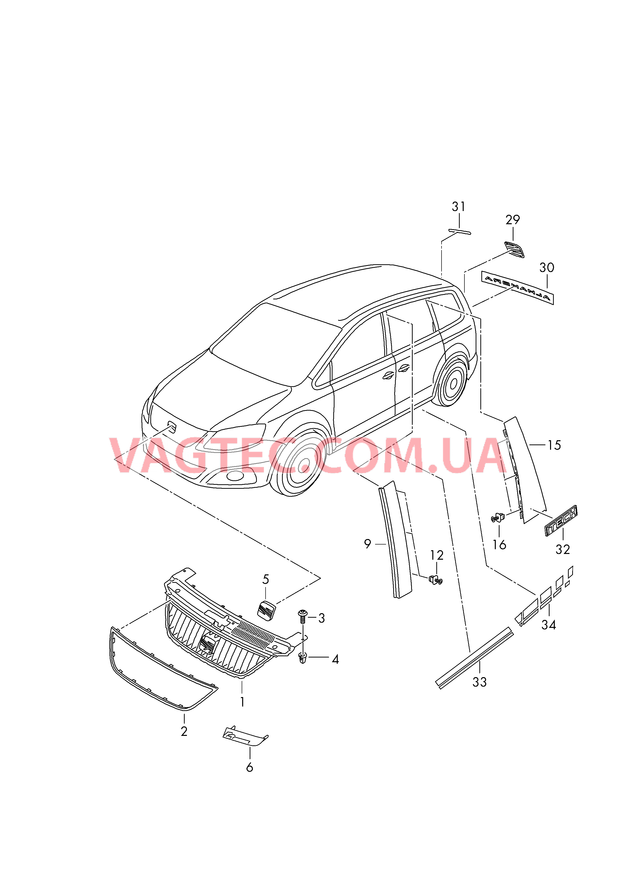 Решётка радиатора Надписи  для SEAT Alhambra 2016