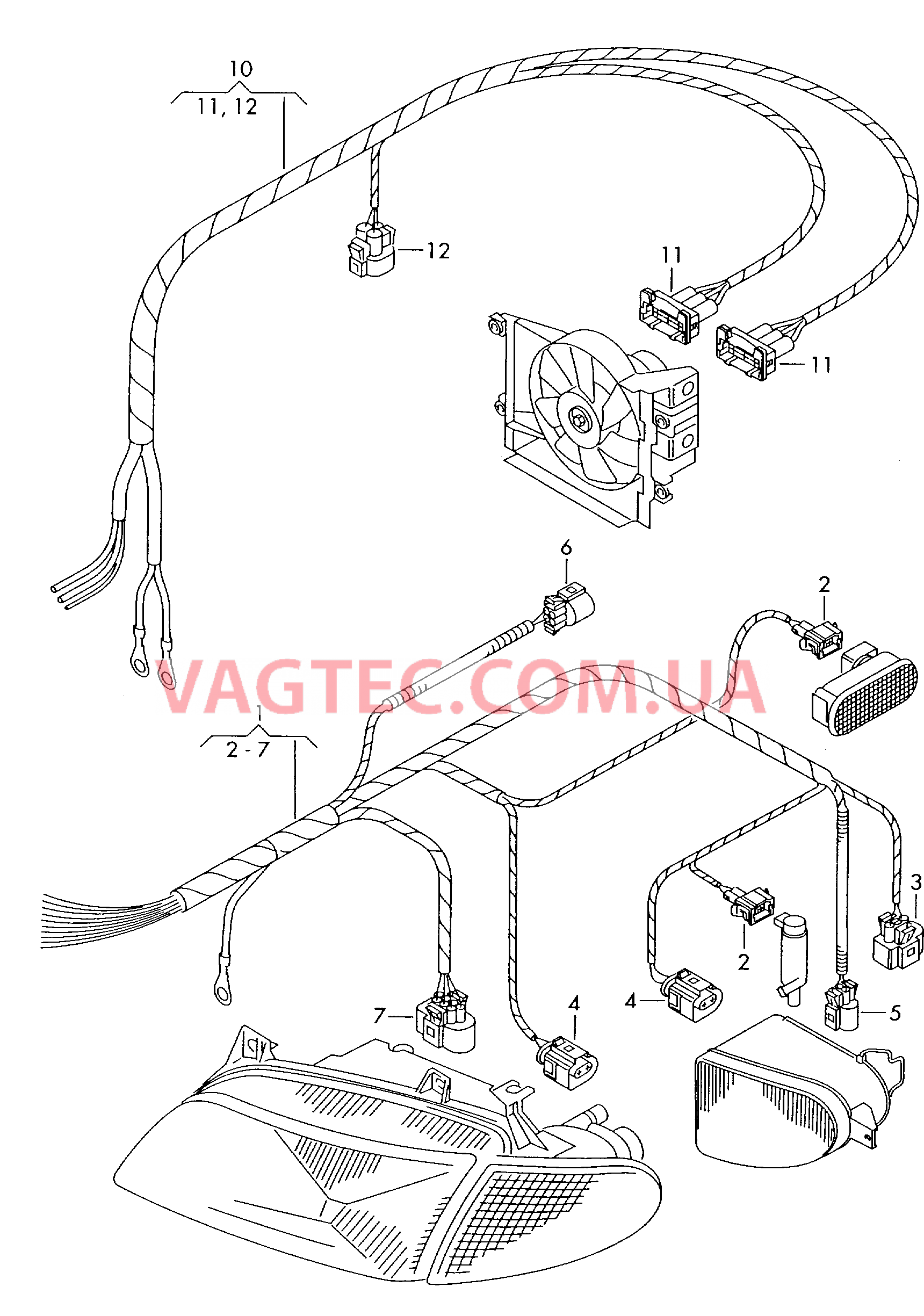 Отрезок жгута для освещения  Отрезок жгута для вентилятора радиатора  для SEAT Alhambra 2000